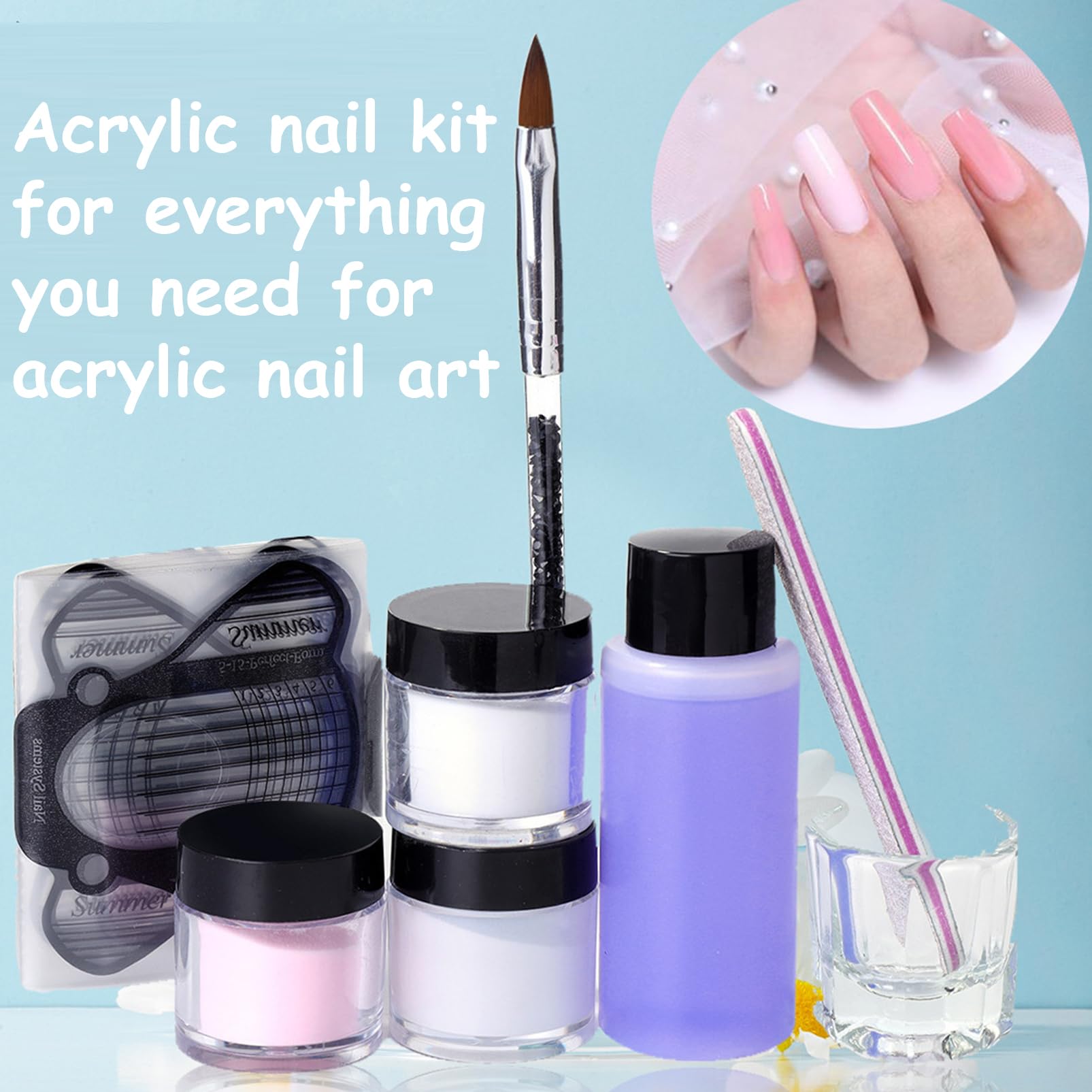 Acrylic Nail Kit Acrylic Powder Set 3 Colors Acrylic Powder 315g and Acrylic Liquid with Acrylic Nail Brush Set,Clear Pink White Acrylic Nails Extension Long-Lasting For Women Nail Art - Image 2