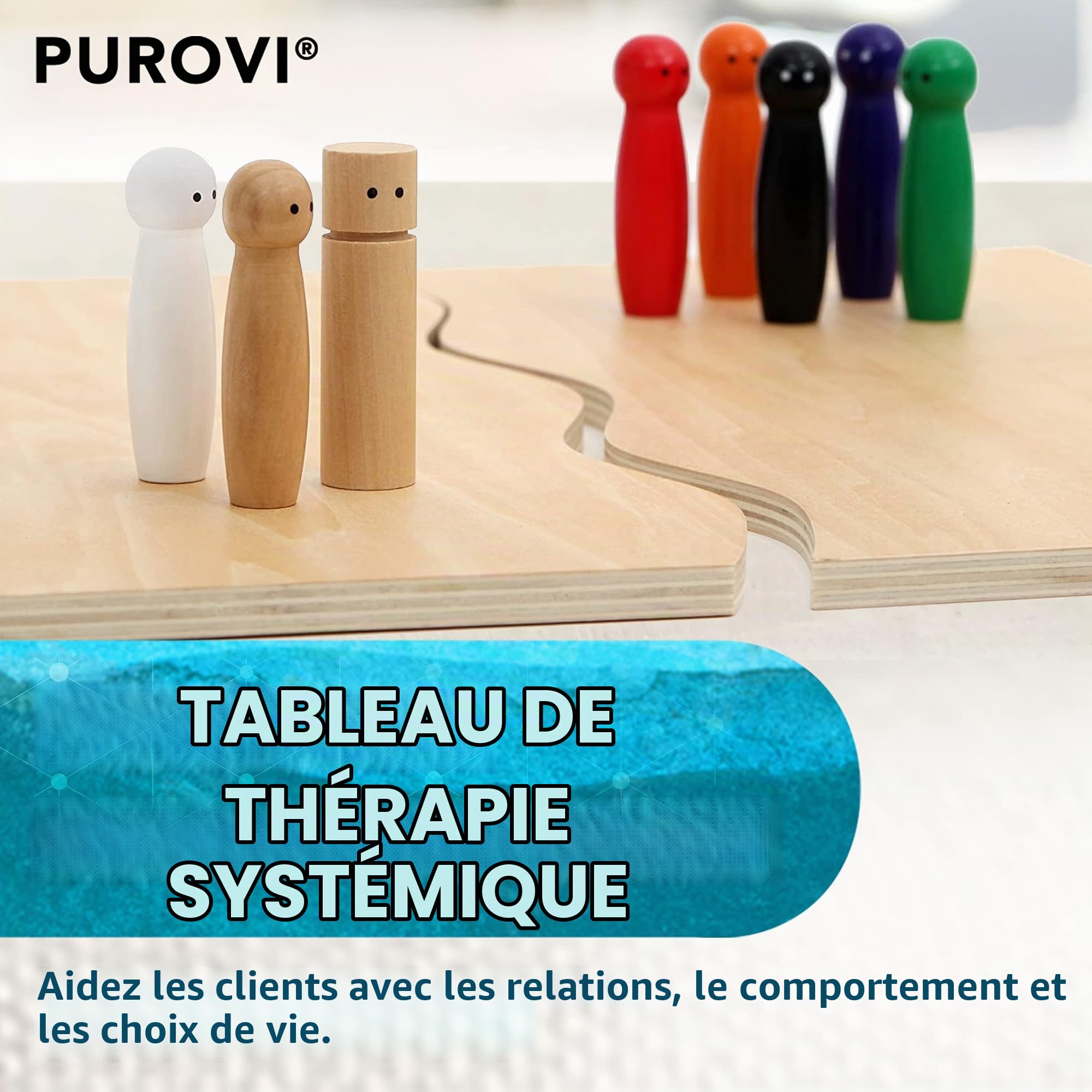Constellations familiales | Planche systémique en Bois de Haute qualité pour Installation et Coaching en Famille | 32 pièces INCL. Boîte de Rangement