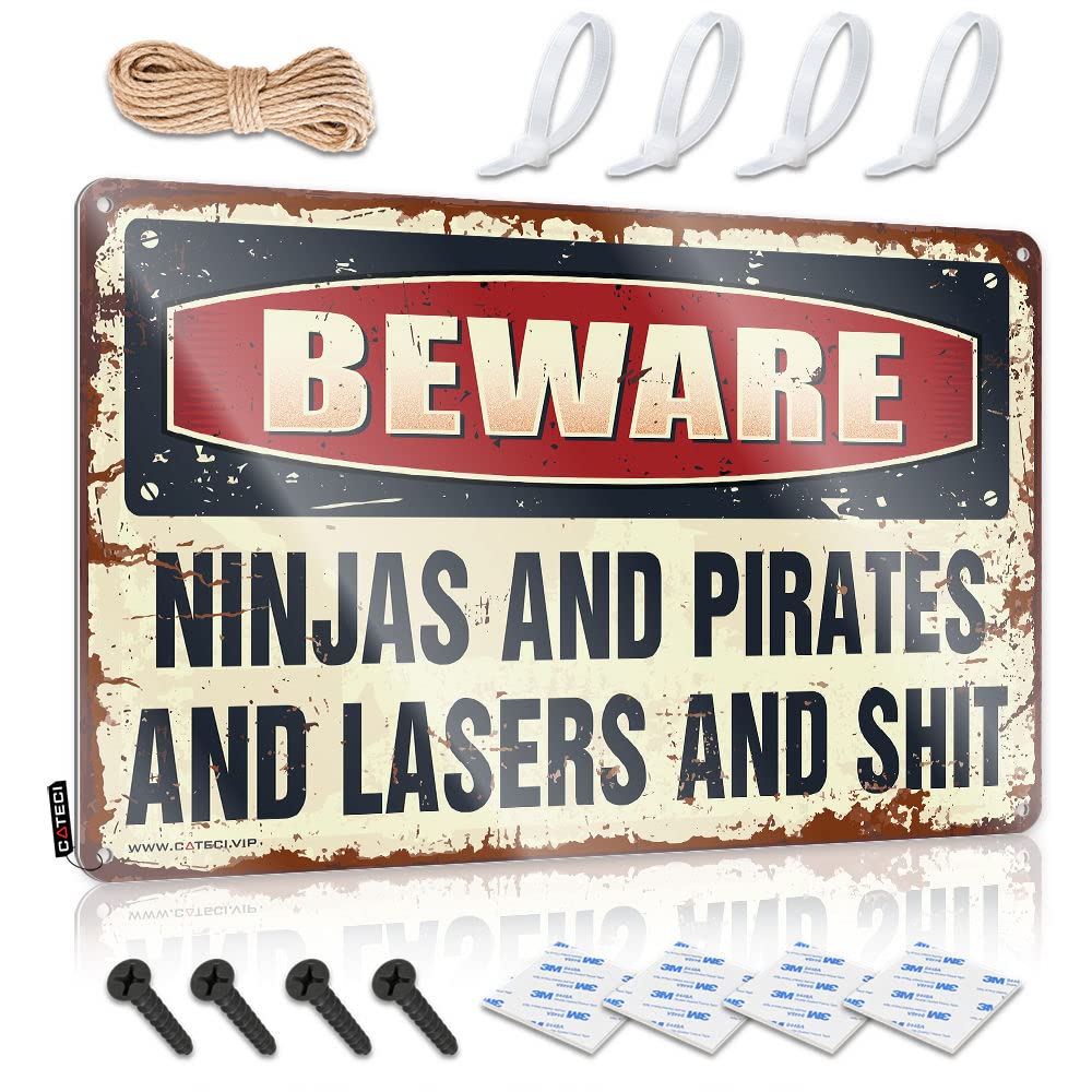 Cool Wall Decor Stitch Room Decor Ready To Hang - Ninjas And Pirates And Lasers And $hit Warning Waterproof For Saloon Bar(30X40CM)