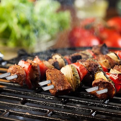 Miniatura 8 de Blue Donuts Paquete de 10 brochetas de Kabob para asar de 17 pulgadas, brochetas con barra de empuje, brochetas de acero inoxidable con cómodo