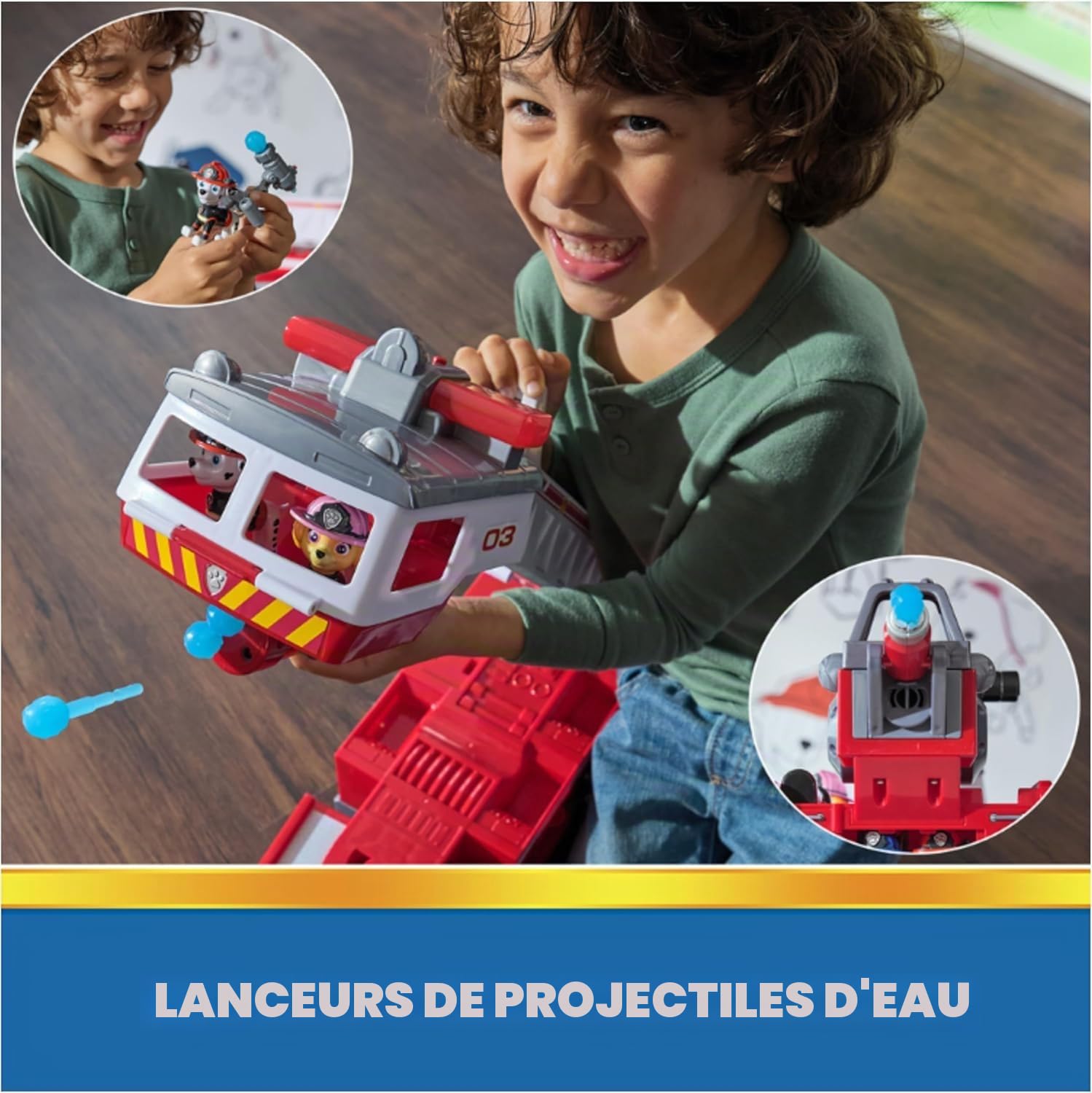 Paw Patrol, Camion de Pompier de Marshall, avec échelle de 61 cm Extensible, lumières et Sons, Mini véhicule, Personnages Chase, Marshall et Skye Inclus, Jouets pour Enfants et Filles, 3 Ans