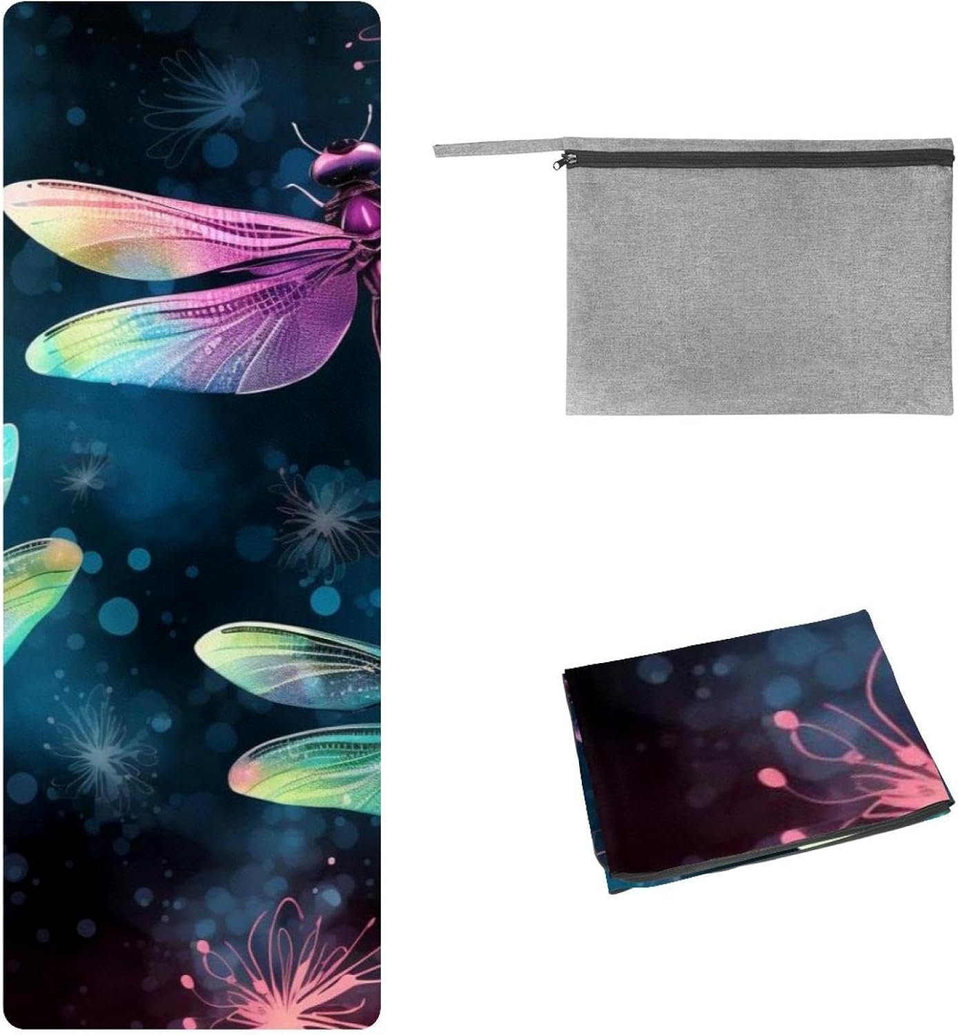 Yoga Towel, Dragonfly Pattern Non Slip Sweat Absorbent Hot Yoga Mat Towel for Hot Yoga, Pilates and Fitness - 72.8" x 26.8"
