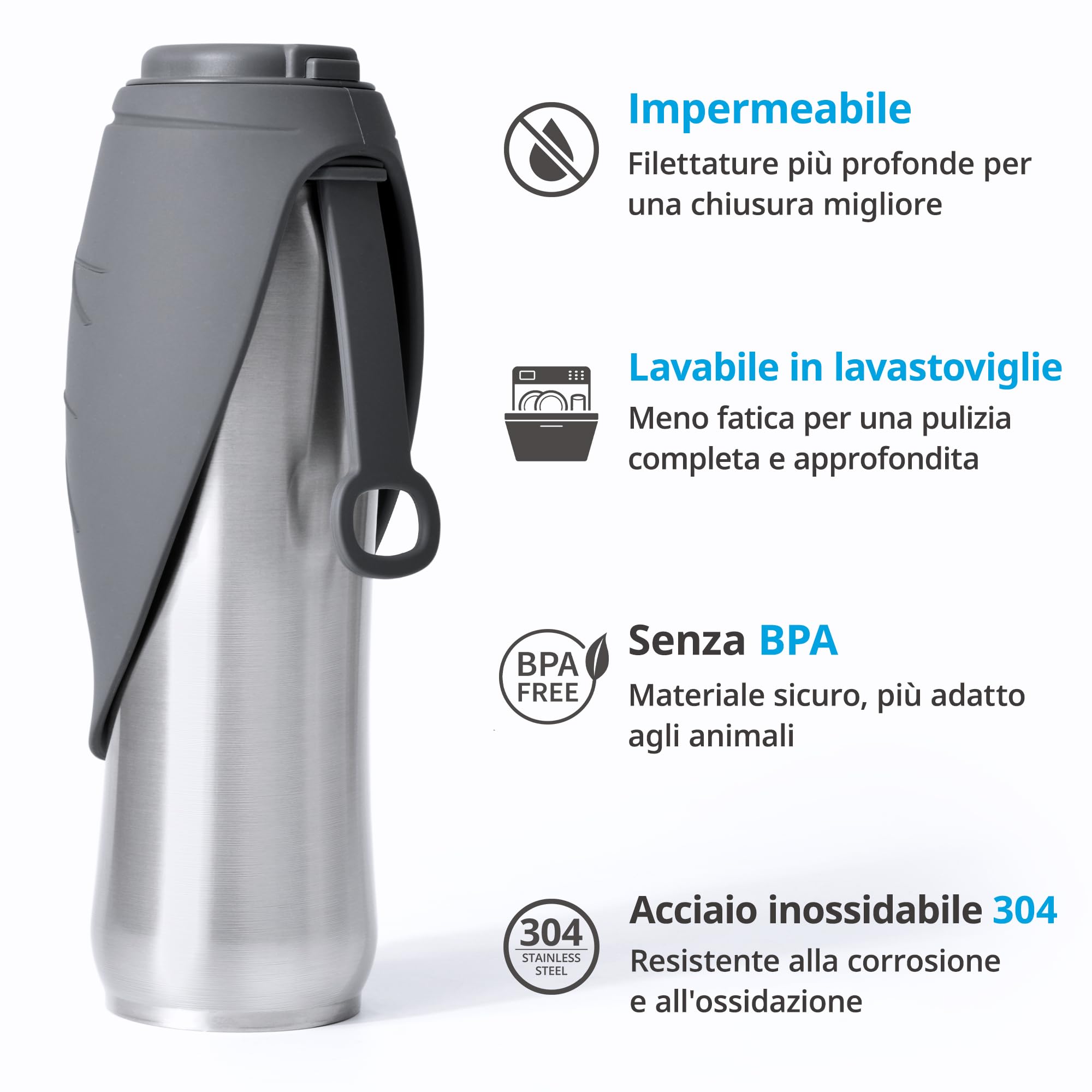 Borraccia Termica per Cani, 750 ml, Doppia Parete, per Passeggiate | 12 h caliente & 24 h frío, Cuenco plegable de silicona, Antifugas, Acero inox 304, Sin BPA, Para perros de todos los tamaños