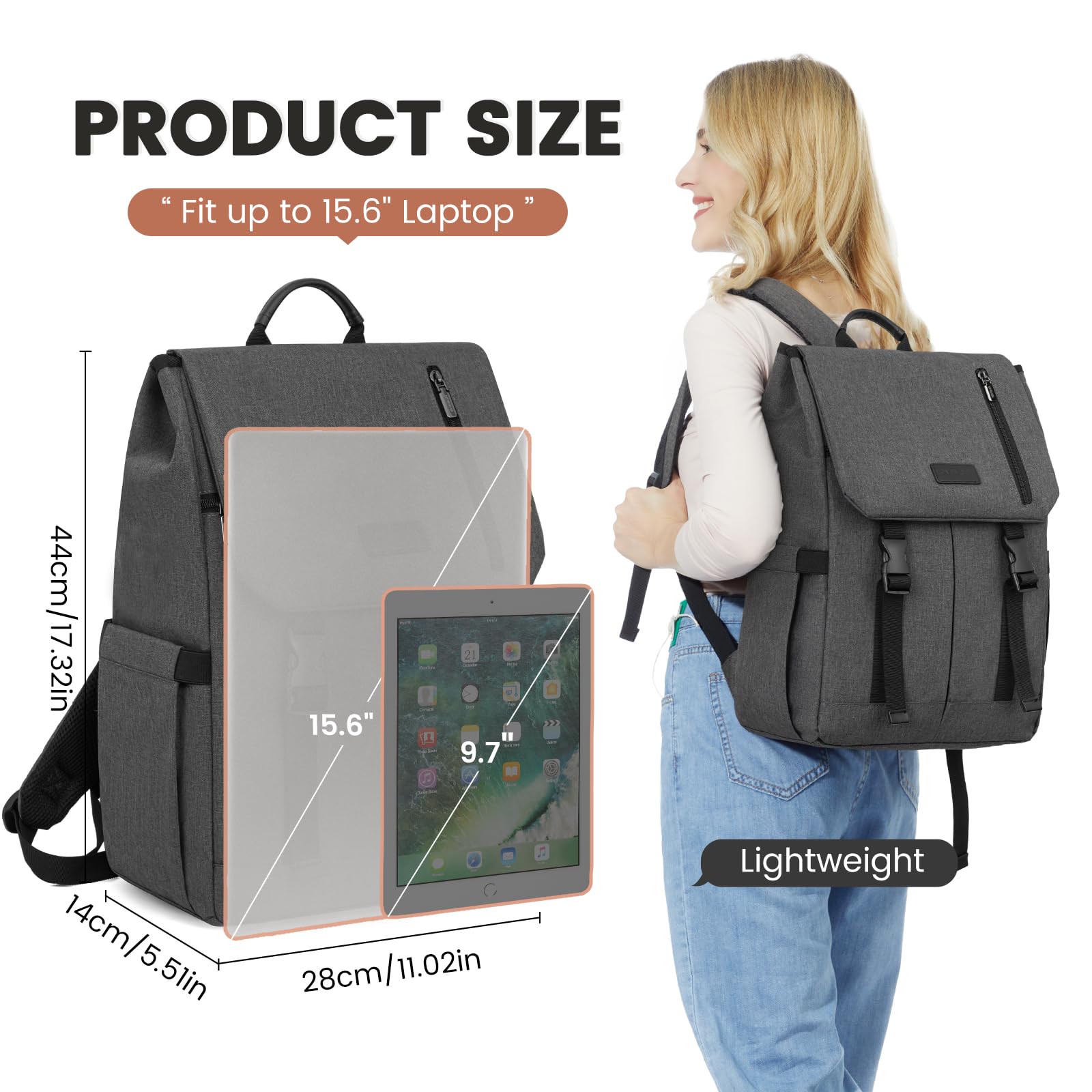 LOVEVOOK Zaino Donna Uomo Borsa Porta PC 15.6 Pollici Zainetto Donna con USB Zaino Scuola Media Superiore Antifurto Zaini Scolastici Impermeabile Laptop Backpack per Università Viaggi Ufficio