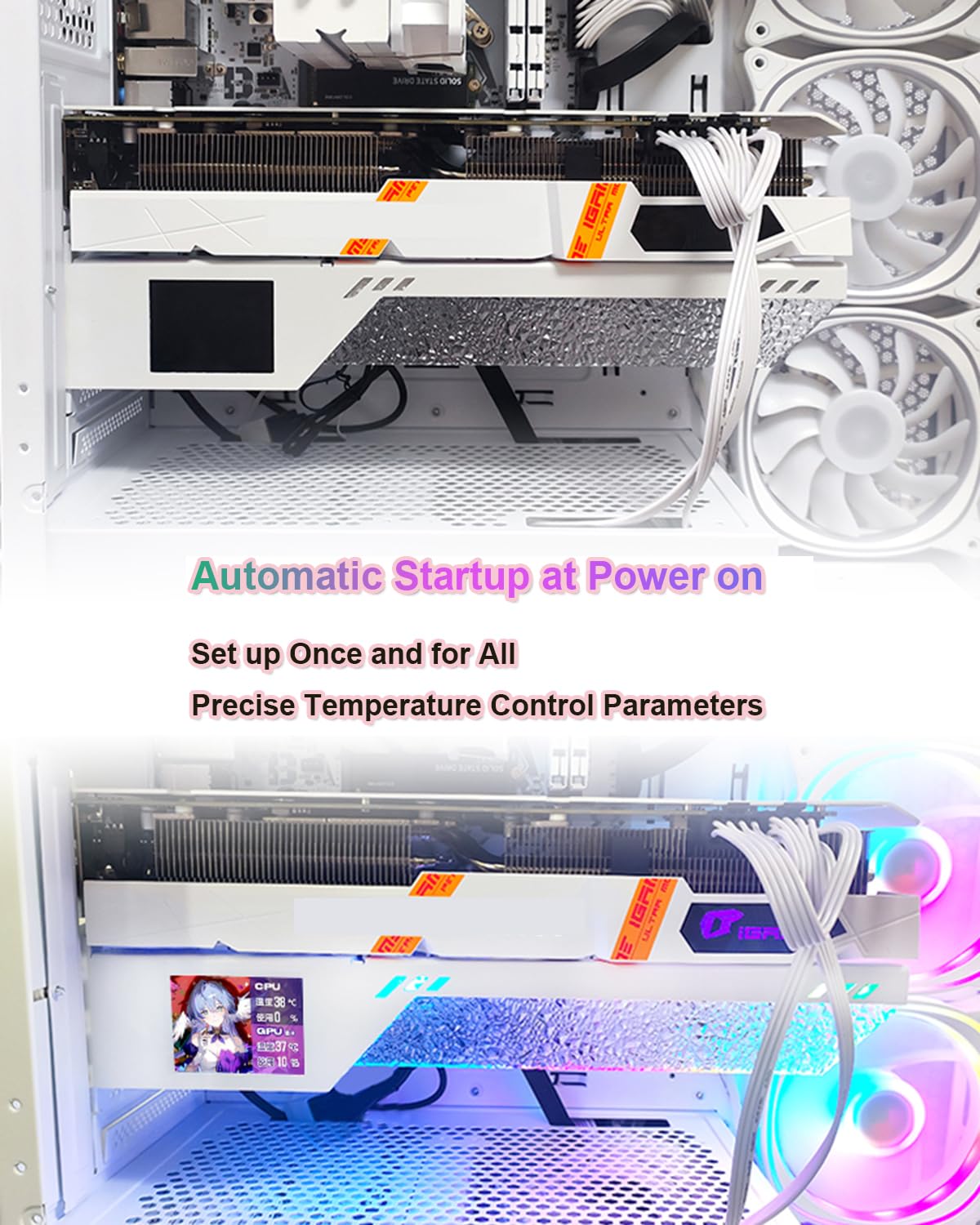 Supporto GPU RGB, Supporto GPU RGB, Riproduzione Video Dinamica, Schermo Secondario da 3,2 Pollici a Temperatura Controllata, Supporto GPU per PC, Decorazione Sala Giochi White 120mm
