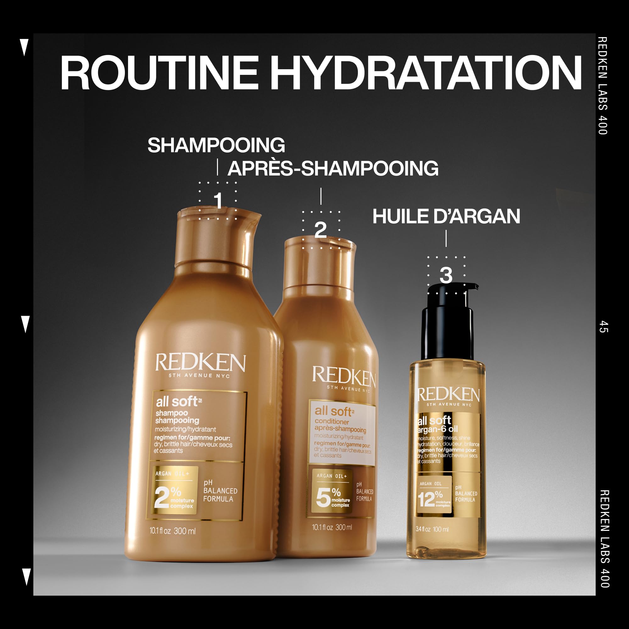 Redken, Shampoing Hydratant pour Cheveux Secs & Sensibilisés, Protéines & Huile d'Argan, All Soft, 500 ml