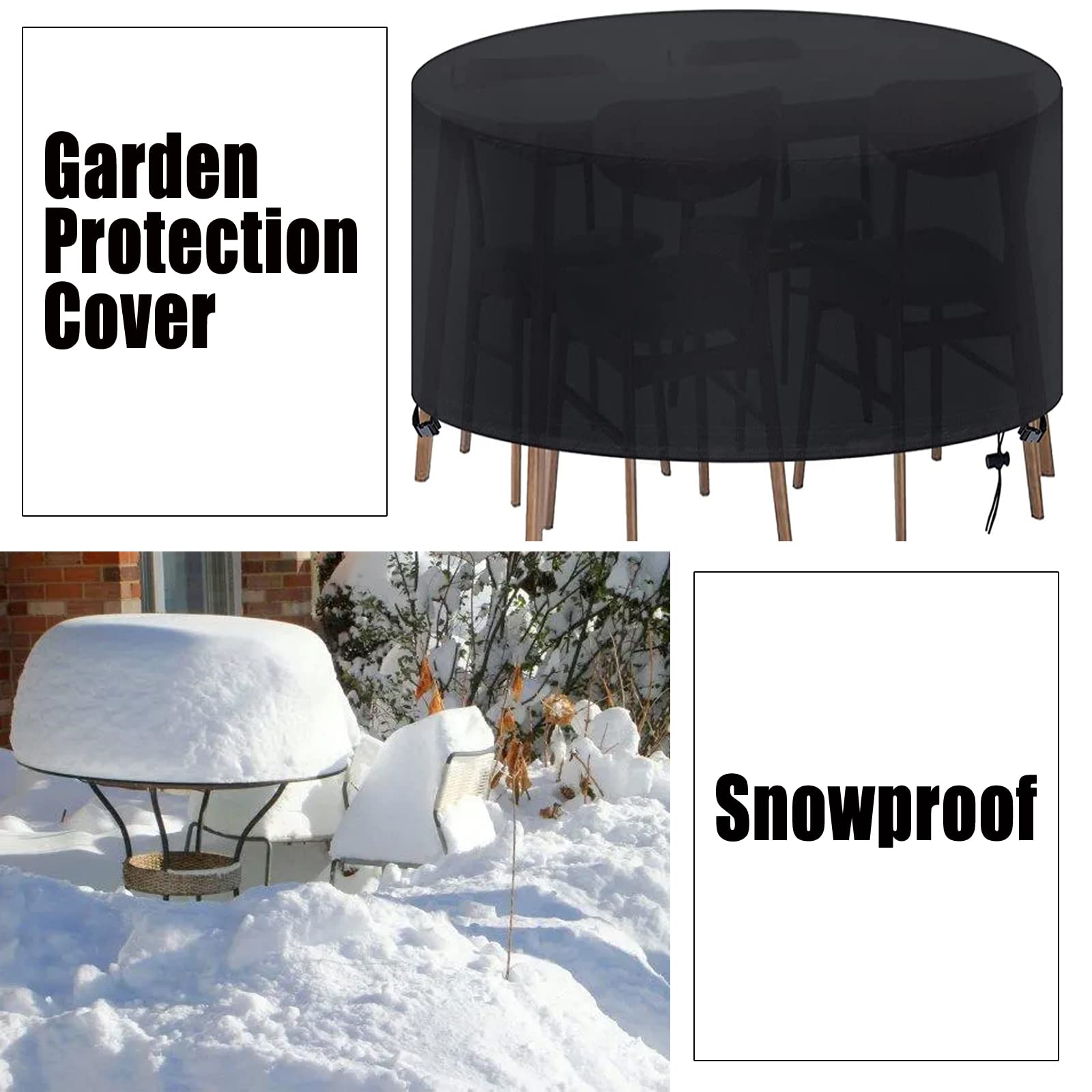 Housse De Protection Imperméable Pour Table Ronde De Jardin - Noir - 94 Cm - Résistante Au Vent Et Intempéries
