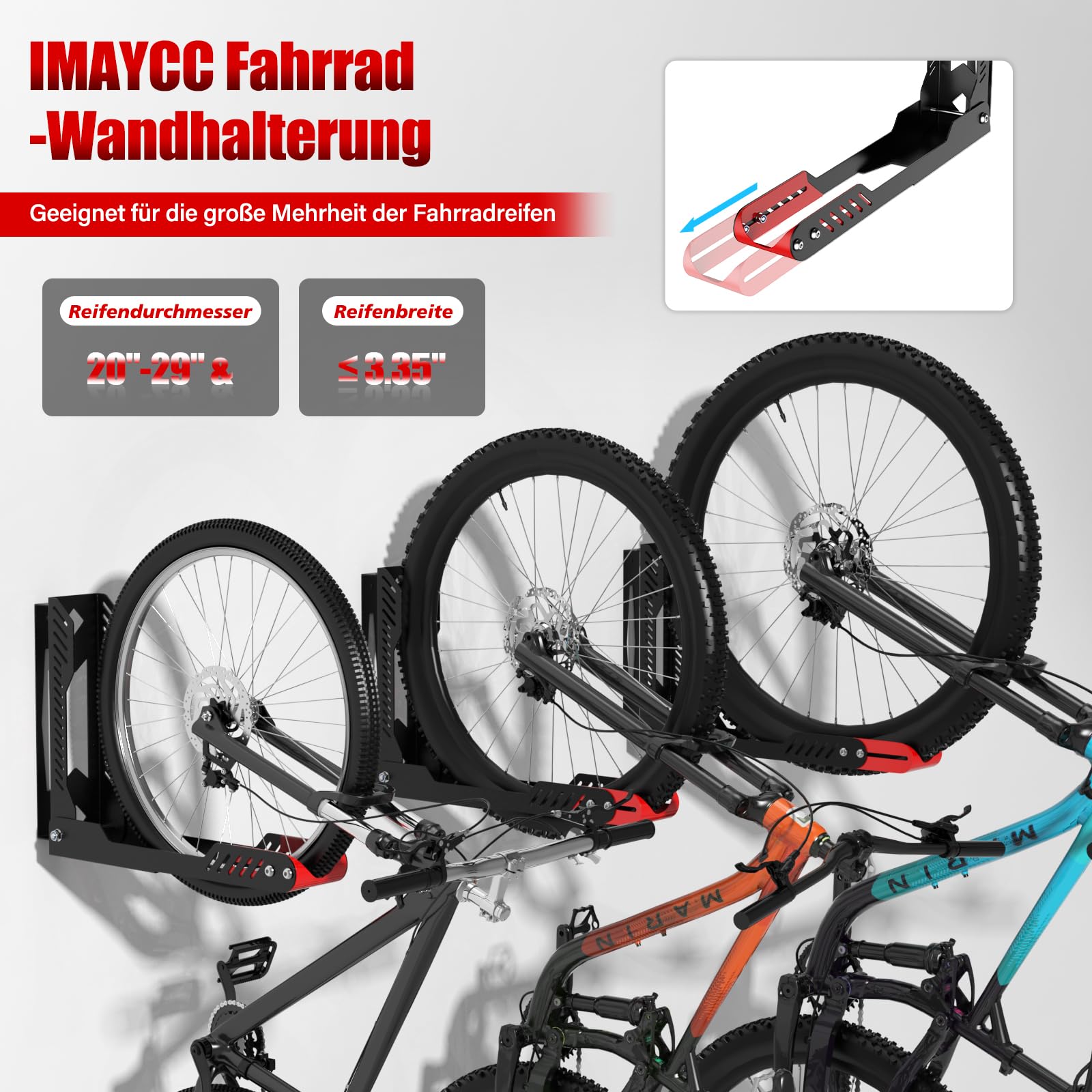 IMAYCC Girevole Porta Bici Da Muro, Verticale Regolabile e Pieghevole Portabici Da Muro, Non è Necessario Sollevare Supporto Bic, Risparmio Di Spazio Rastrelliera Per Il Garage Di Casa.