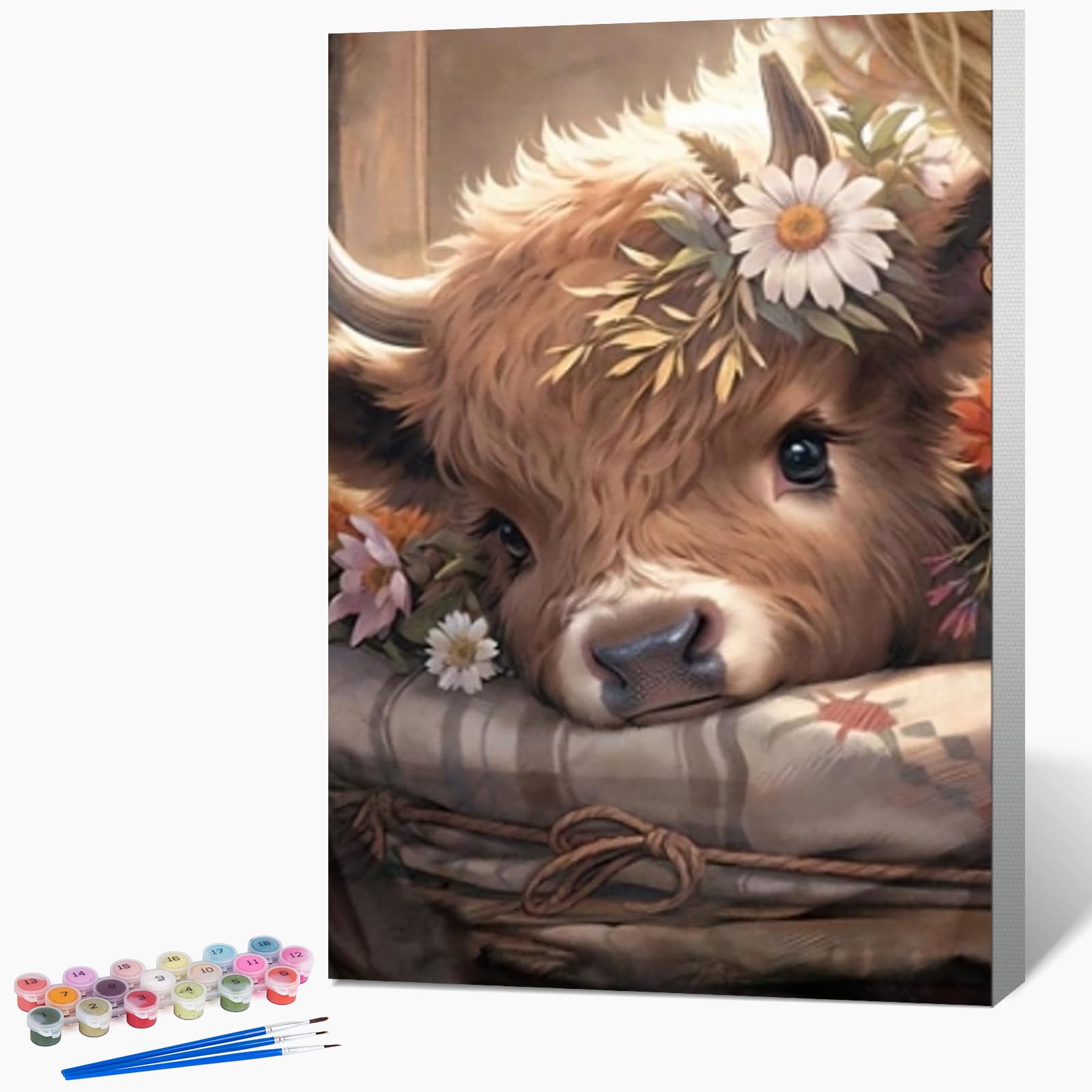 Framed Paint by Numbers Kit for Adults Beginner & Kids Ages 8-12, Cute Cow Paint by Number with Frame, Easy Acrylic Highland Cow Painting by Numbers