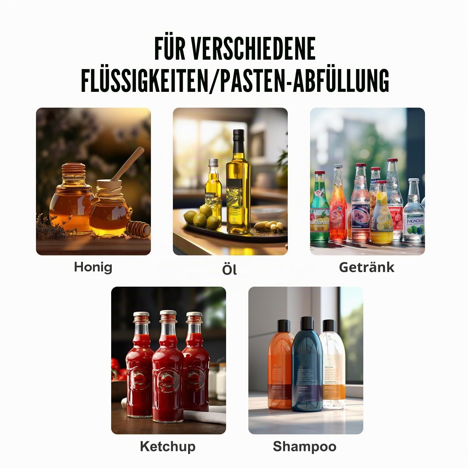 VEVOR 5–50 ml Abfüllmaschine Manuell Flüssigkeitsabfüllmaschine aus lebensmittelechtem Edelstahl 304 Silikon PTFE Filling Machine Inkl. zwei Düsen 4 mm / 8 mm ideal zum Abfüllen von Honig Öl Essenz
