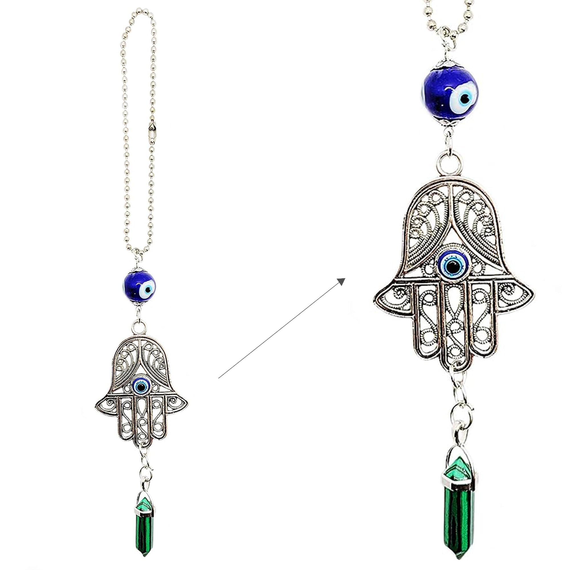 LUCKBOOSTIUM Hand Protection Amulet Evil Eye Car Rearview Mirror Hanging Ornament Charms Accessories Good Luck Charms - (2"x11" Malachite Green)