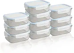 Conjunto 10 Potes 640ml Vidro Hermético 4 Travas Marmita Refratario Fit Microondas Freezer