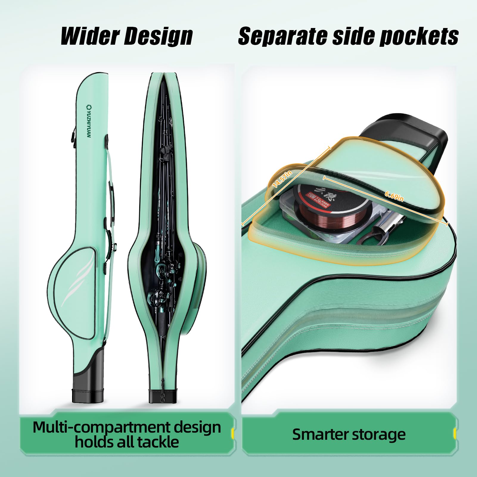 Sac de canne à pêche léger, grande capacité, résistant à l'eau, portable, moulinet, design convivial pour la pêche à la ligne