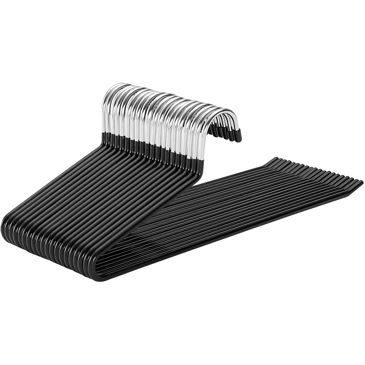 ArabestPants Hangers, 20 Pcs Space Saving Slim Strong and Durable Anti-Rust Chrome Metal Hangers, Heavy Duty Open Ended Design Trouser Hanger for Easy-Slide Pant, Jeans, Skirt, Slacks (Black)