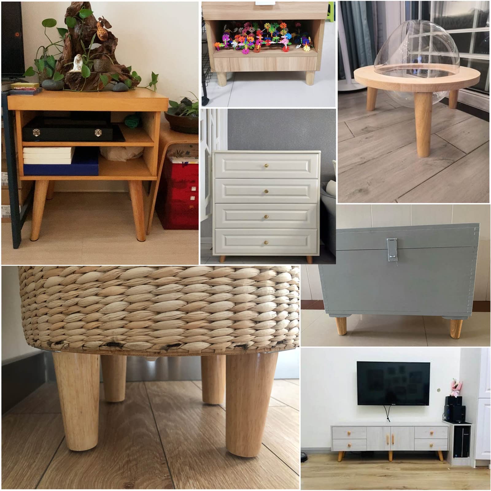 4x nóżki meblowe, drewniane, wymienne, wytrzymałe, do sofy, stołu, gabinetu kuchennego, cichej komody, stożkowe, z akcesoriami, proste - 25 cm/10 cali (skośne 20 cm/8 cali) (proste 15 cm/6 cali)