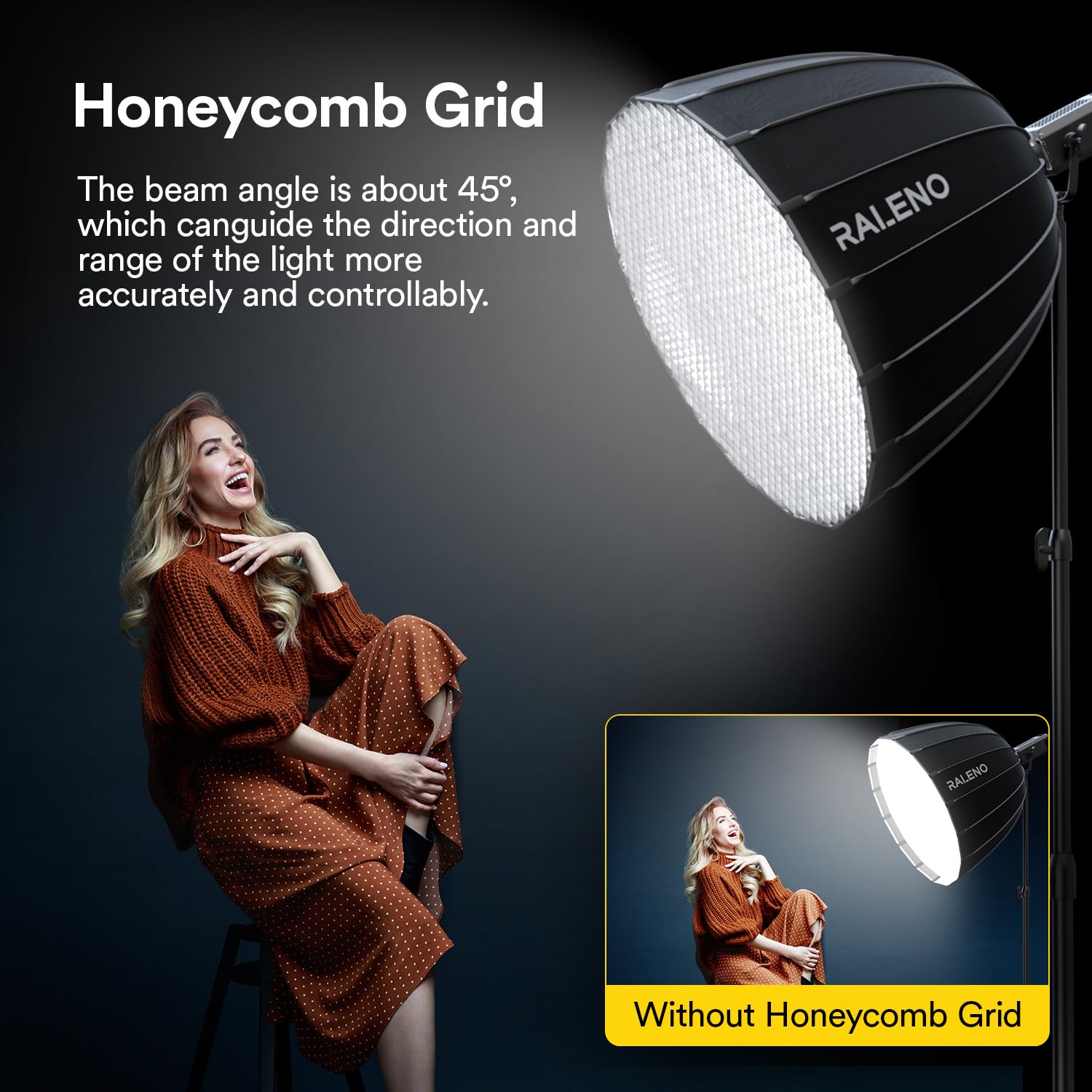 RALENO Softbox Parabolico da 90cm con Attacco Bowens e Griglia a Nido D'ape