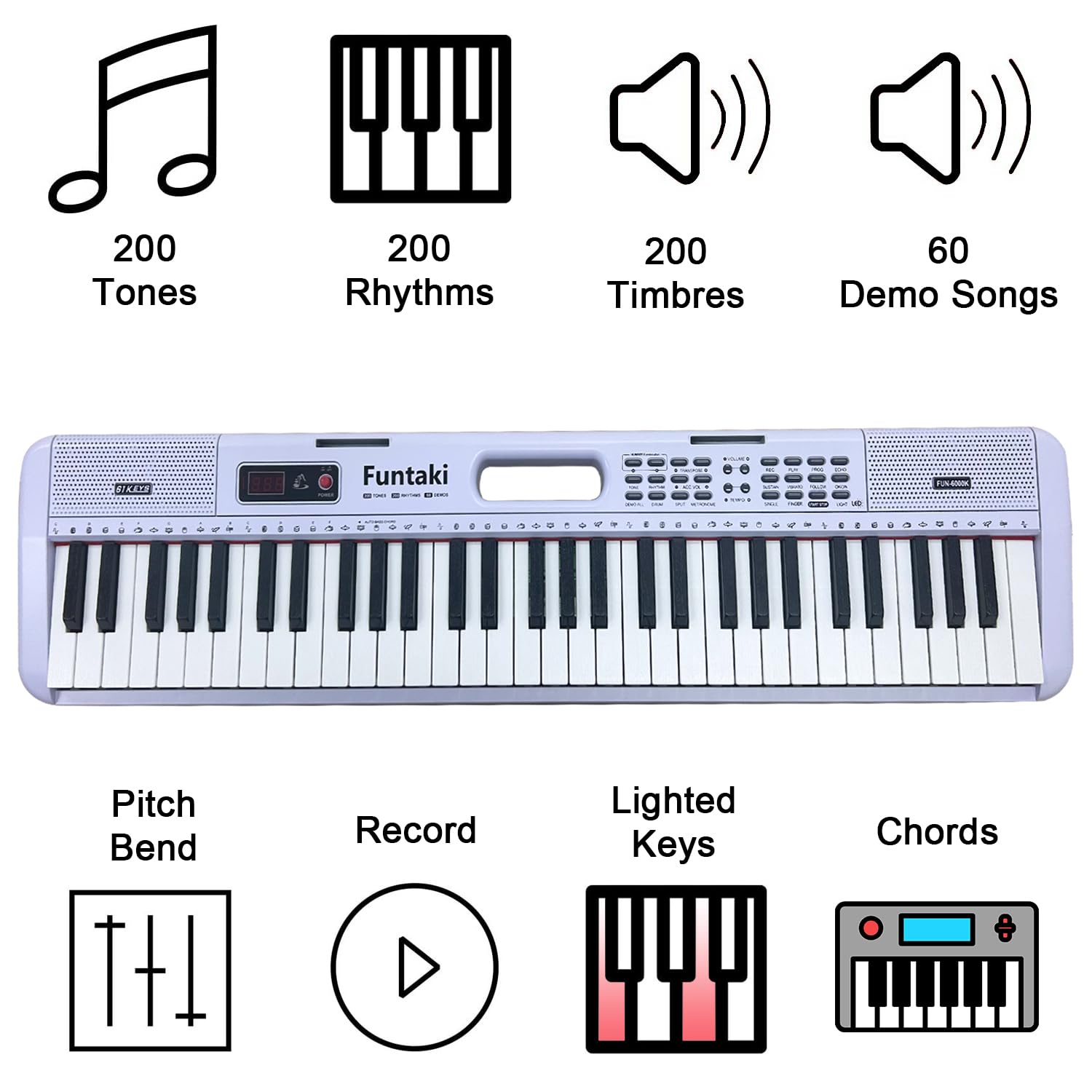 Tastiera pianoforte elettronica a 61 tasti per adulti e bambini, con tasti luminosi, modalità di apprendimento, digitale pianoforte
