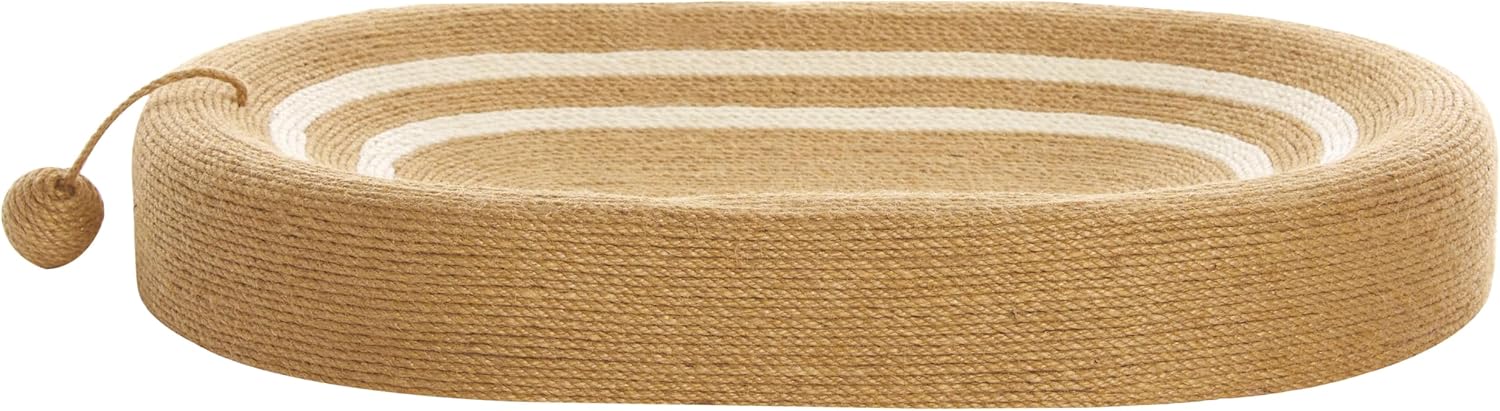 SAFAVIEH Home Collection Cat Scratch Bed Natural & Ivory Jute Oval Pet Lounger with Built-in Toy