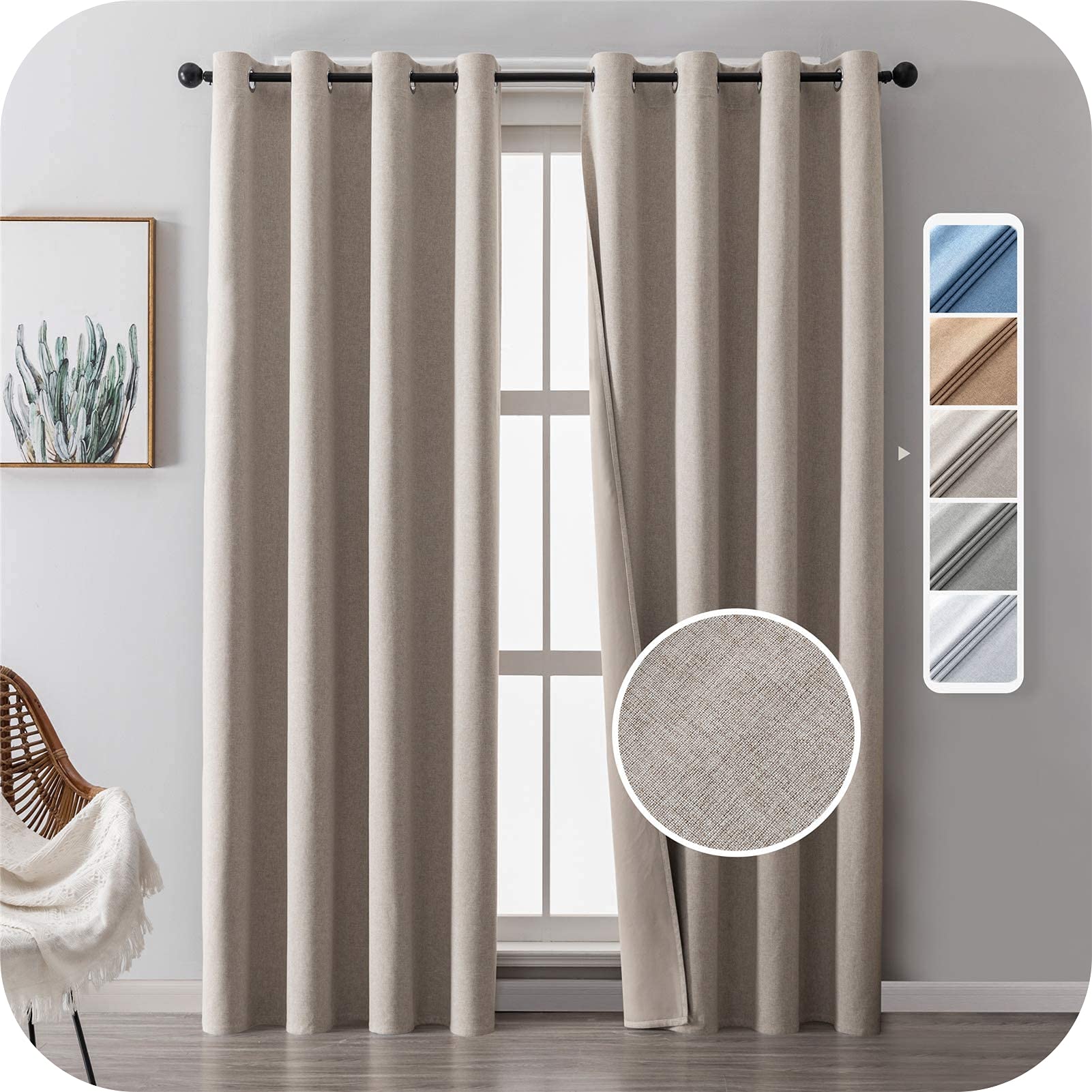 MRTREES Vorhang Blickdicht Thermo Gardinen mit Ösen 100% Verdunklungsvorhang Ösenschal Vorhänge Leinen kurz Beige 228×167cm(H×B) für Wohnzimmer Kinderzimmer Schlafzimmer 2er Set