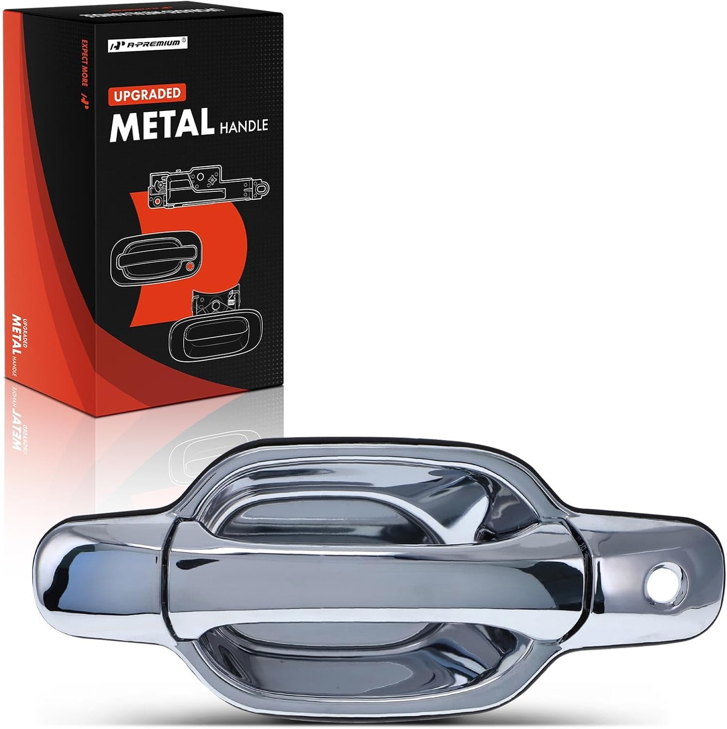 A-Premium Front Left Driver Side Upgraded Metal Exterior Door Handle with Keyhole Compatible with Chevrolet Colorado 2004-2012 & GMC Canyon 2004-2012 & Isuzu i-280 2006, i-290, i-350, i-370, Chrome