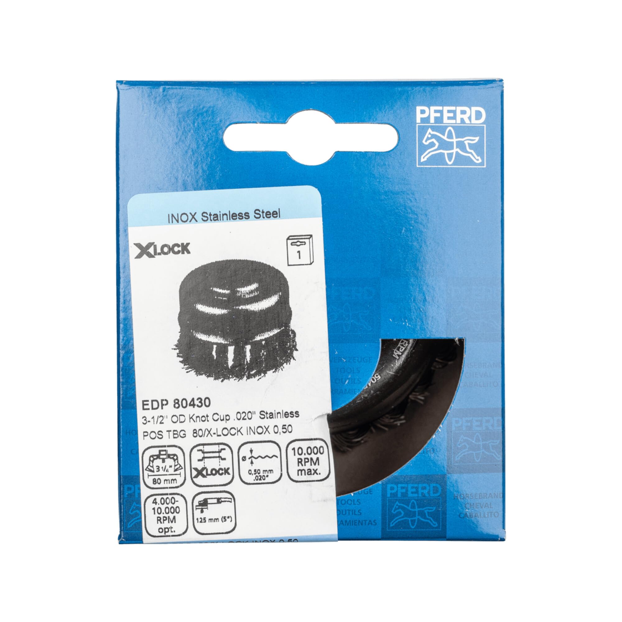 PFERD 43306037 - Spazzola a tazza Ø 80 mm, intrecciata, filo in acciaio inox da 0,50 mm, attacco X-LOCK, per cambio rapido e comodo