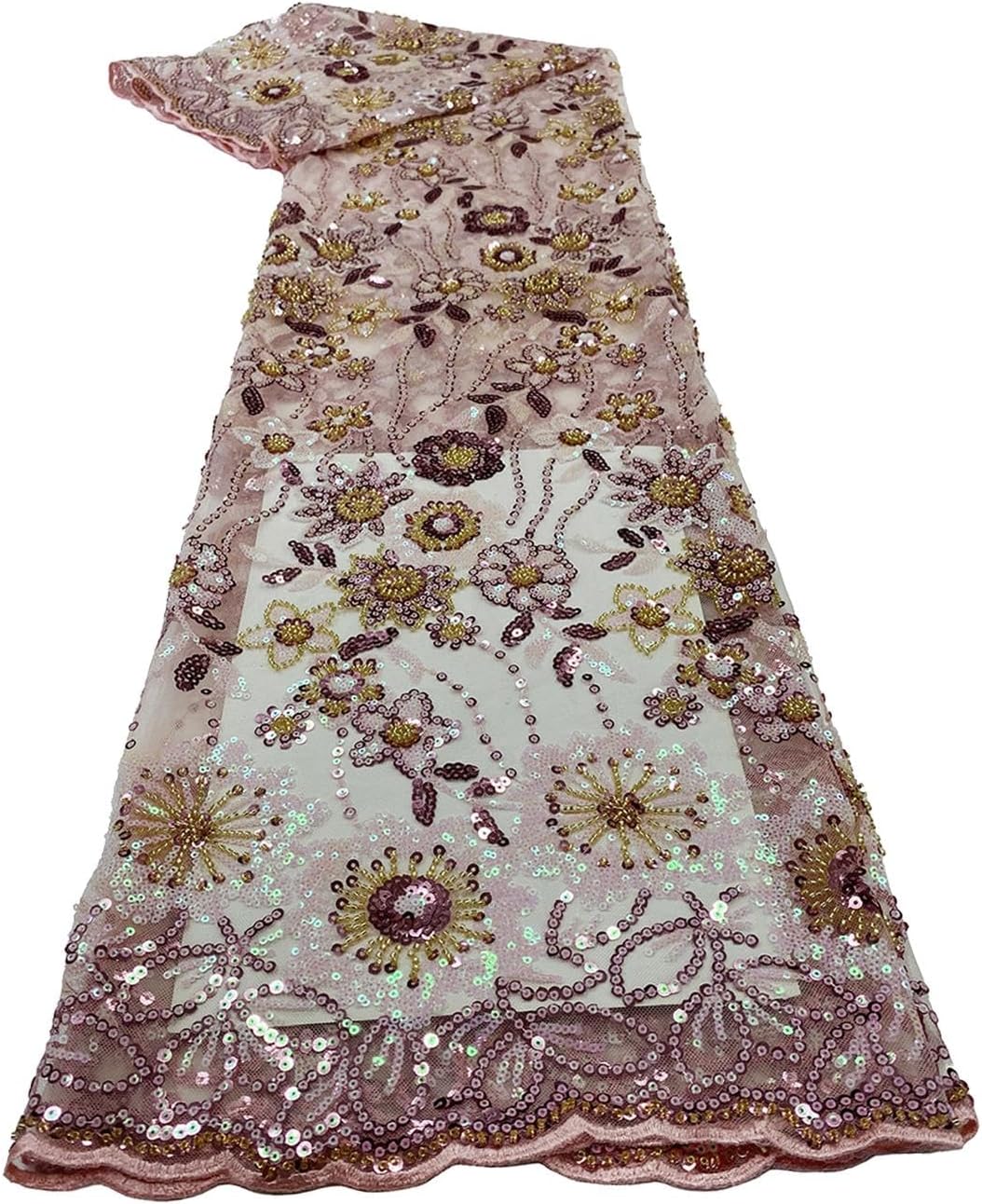 CLUB BOLLYWOOD African Lace Fabric 1 Yard French Net Lace for Party Dresses, Skirts, Shawls, Scarves - Pink, Floral Pattern, Cotton/Polyester Blend, 91cm x 130cm