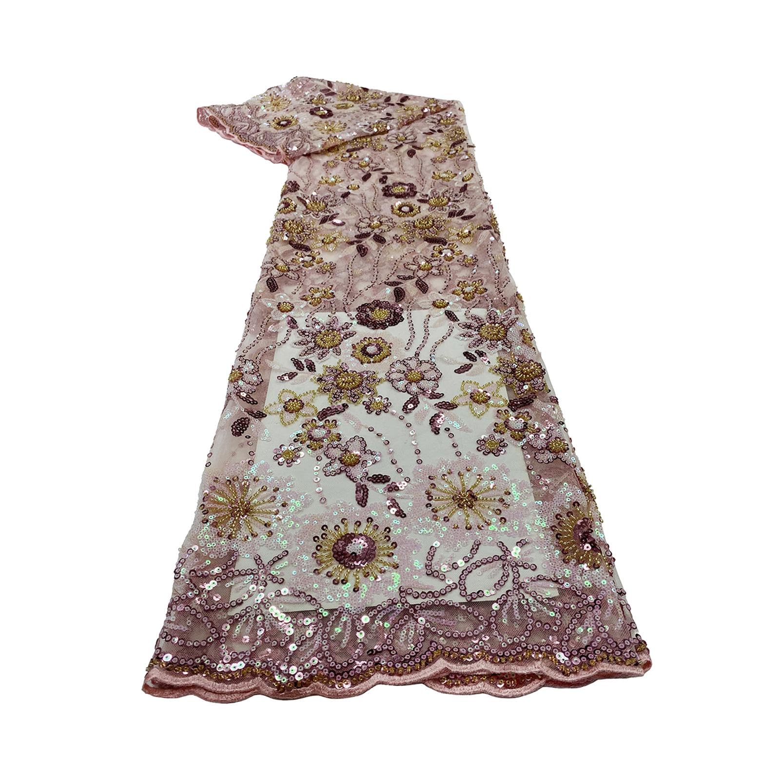 CLUB BOLLYWOOD African Lace Fabric 1 Yard French Net Lace for Party Dresses, Skirts, Shawls, Scarves - Pink, Floral Pattern, Cotton/Polyester Blend, 91cm x 130cm