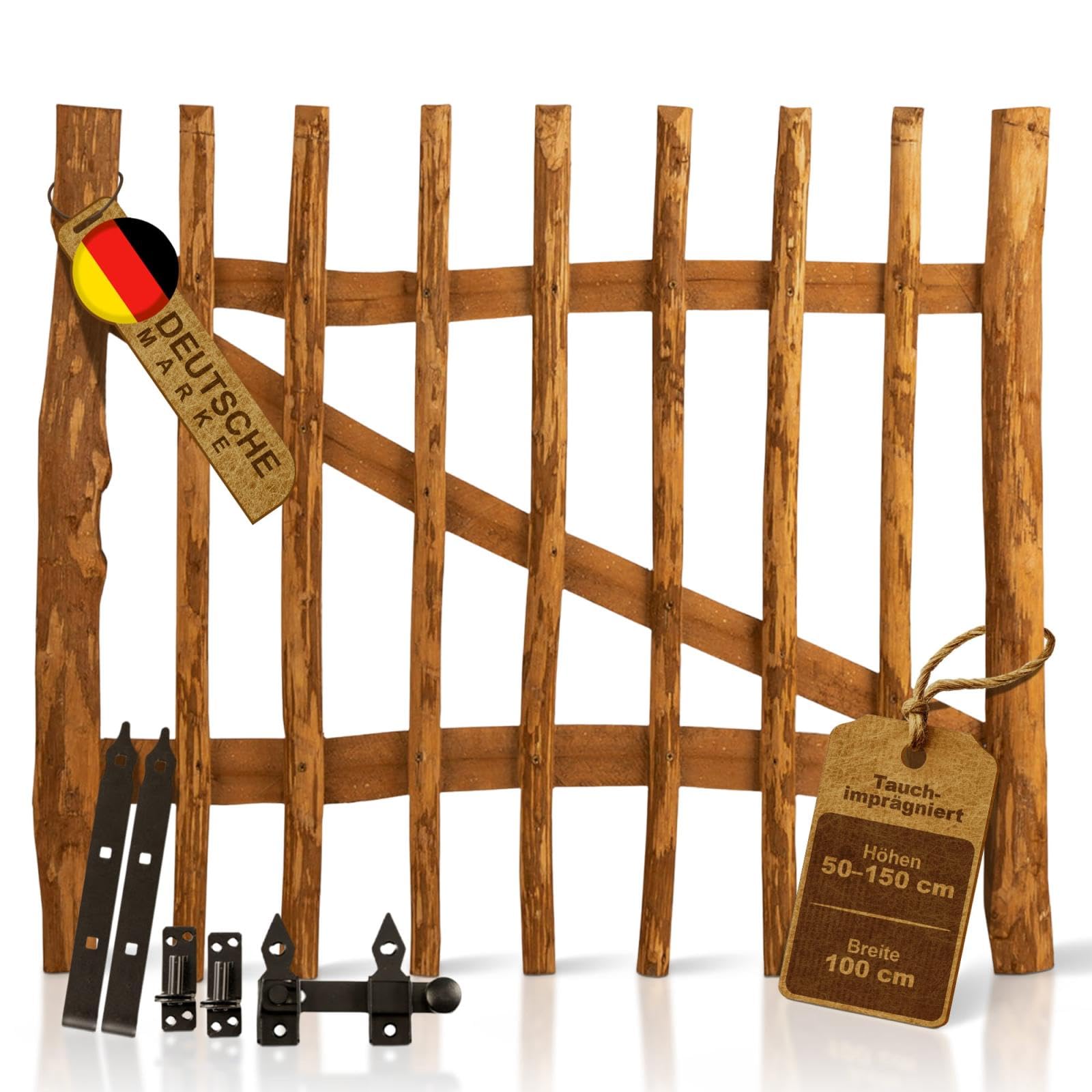 BOOGARDI Gartentor Holz imprägniert in 14 Größen · Garten Tor für Staketenzaun 80 cm hoch · Holztor Haselnuss Bauerntor Zauntor · Gartentür 100 cm breit (7-9cm Lattenabstand)