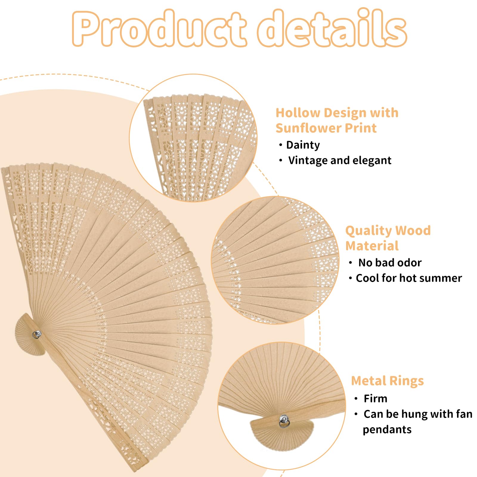 KIPTVO 2PCS Hand Fan Folding, Wooden Hand Fan, Wooden Fans Handheld, Wedding Hand Fans, Handheld Hollow Fan - Image 3