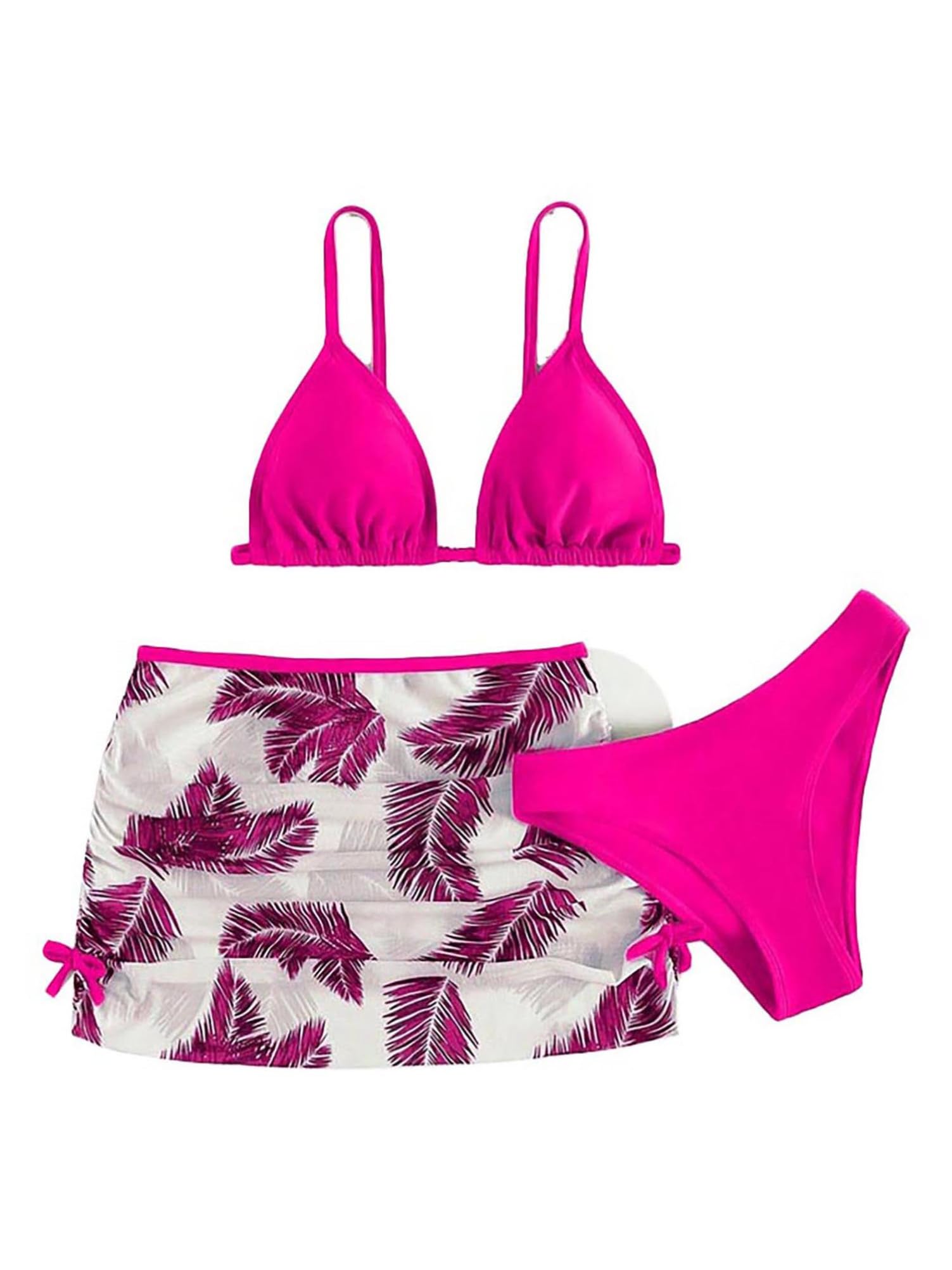 Alvivi Conjunto de Bikini de Tres Piezas para Niñas Traje de Baño con Falda de Estampado y Triángulo y Sujetador Bañador Traje de Playa 6-13 Años
