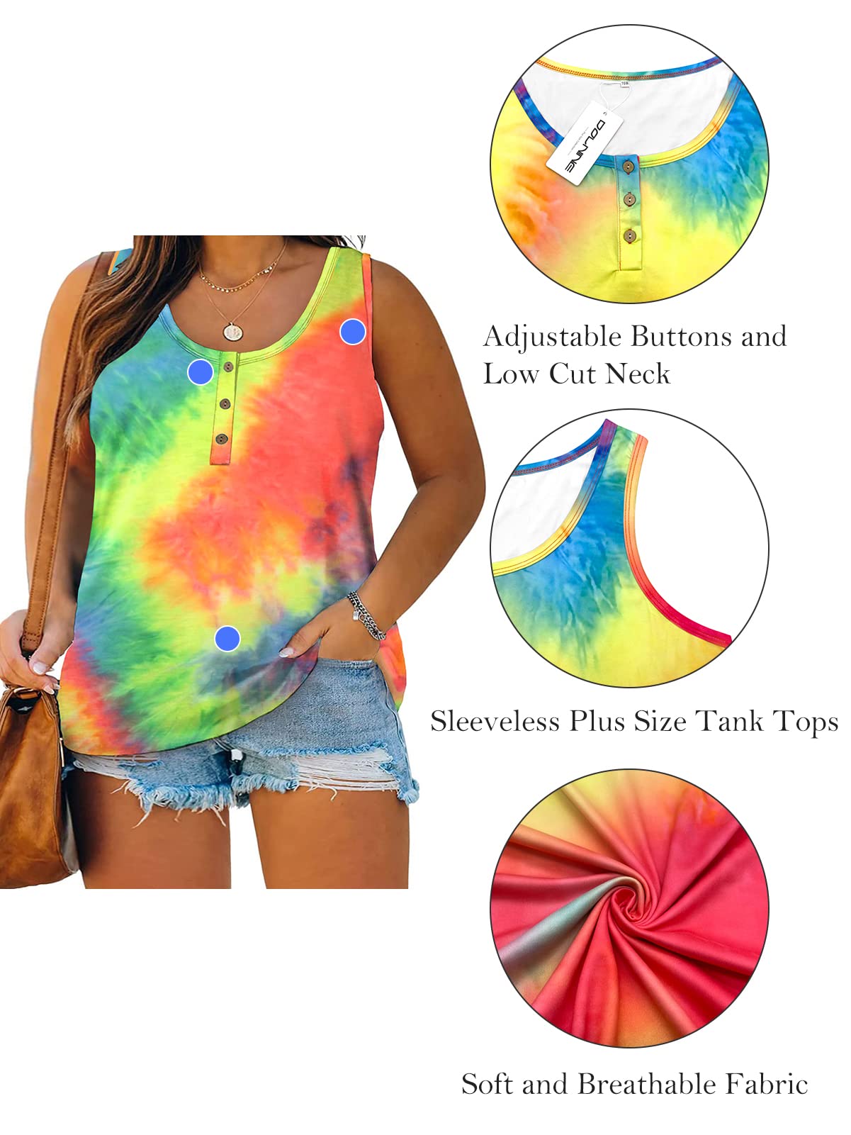 DOLNINE Womens-Plus-Size-Tank-Tops Summer Sleeveless T Shirts Casual Button Down Tunic Tee