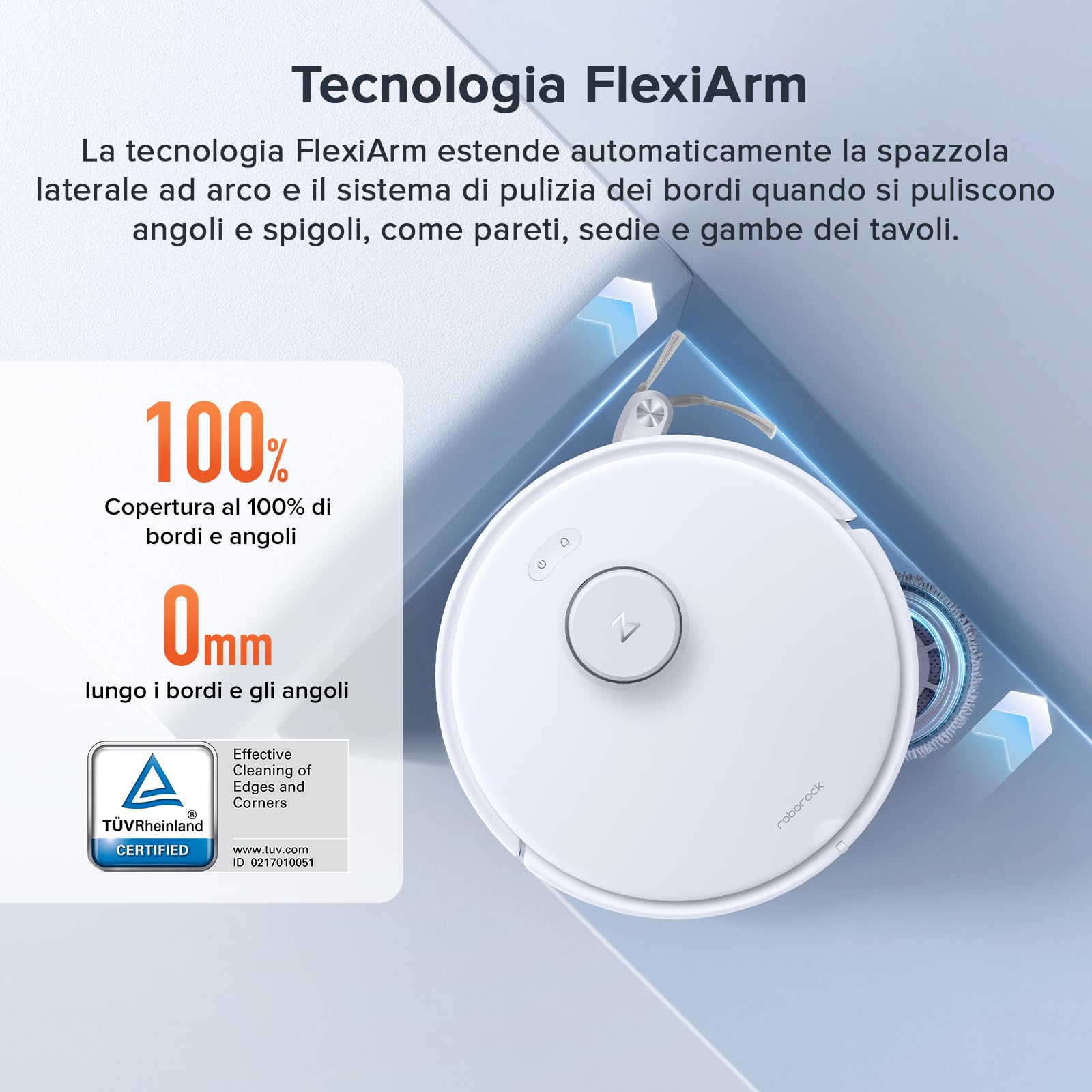 roborock Qrevo Curv S5X Robot Aspirapolvere, Doppio Antigroviglio, 18.500 Pa, Spazzola Laterale e Mocio FlexiArm, Rilevamento Intelligente dello Sporco, Lavaggio con acqua calda a 75°C, SmartPlan - Vista 4