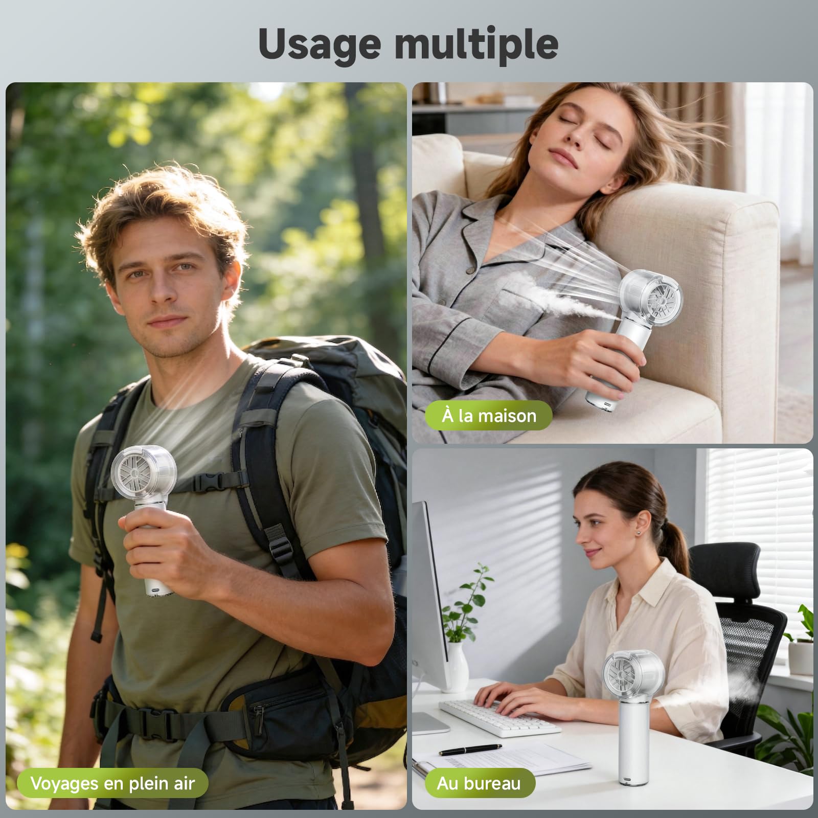 COKUNST Ventilateur Brumisateur Portable Exterieur Rechargeable USB C | Mini Climatiseur Mobile avec affichage LED, Idéal pour Camping, Bureau, Voyage