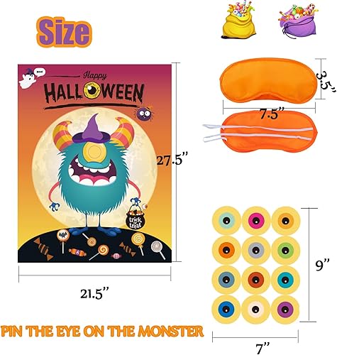 Miniatura 3 de Funnlot Juegos de fiesta de Halloween para niños: pon el ojo en el monstruo y actividades de Pin The Tail