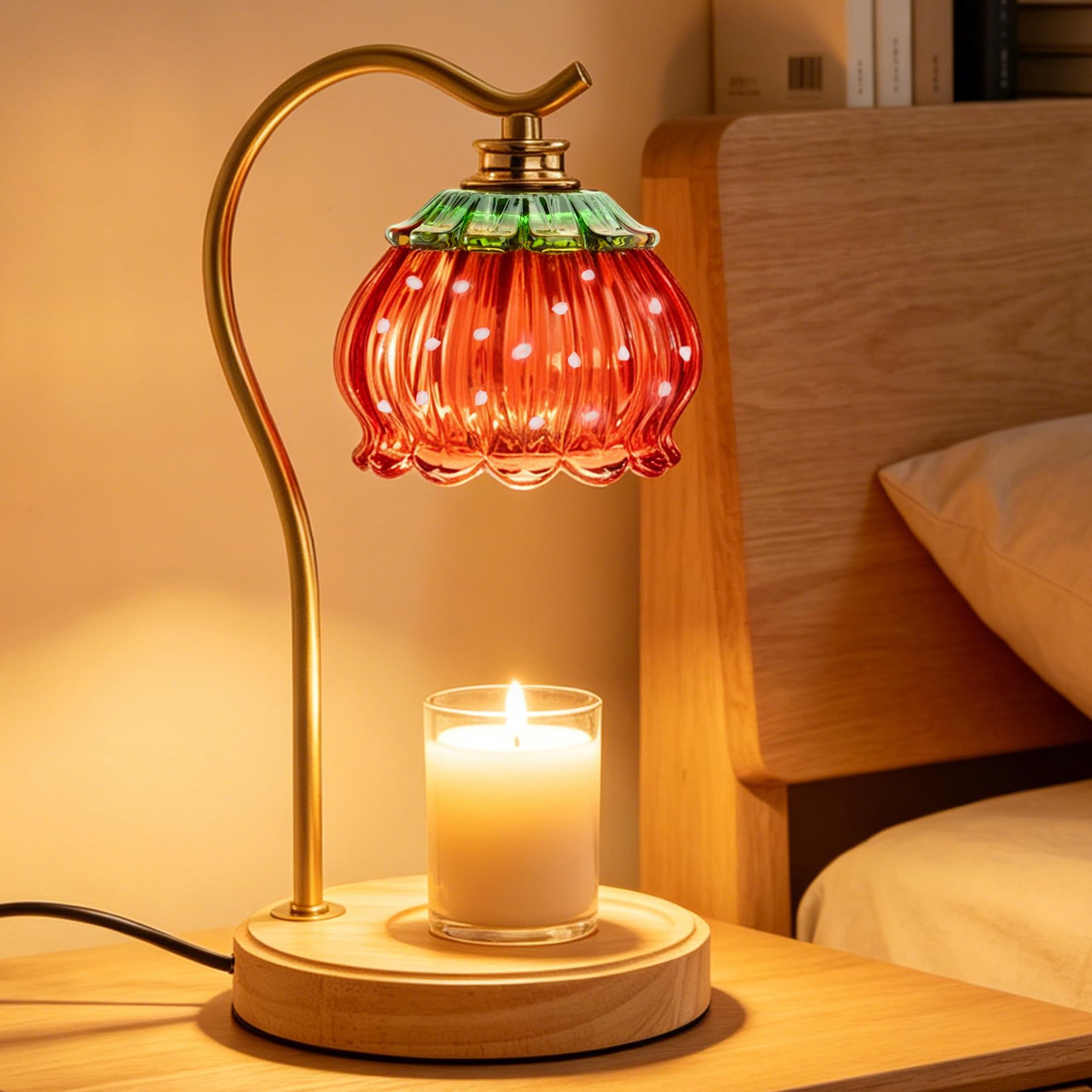 Strawberry Candle Warmer Lamp with Timer Dimmer - Cute Pink Candle Lamp Warmer Melter with Two Bulbs, House Warming Gifts for New Home Decoration, Christmas Birthday Gifts for Women Mom Daughter