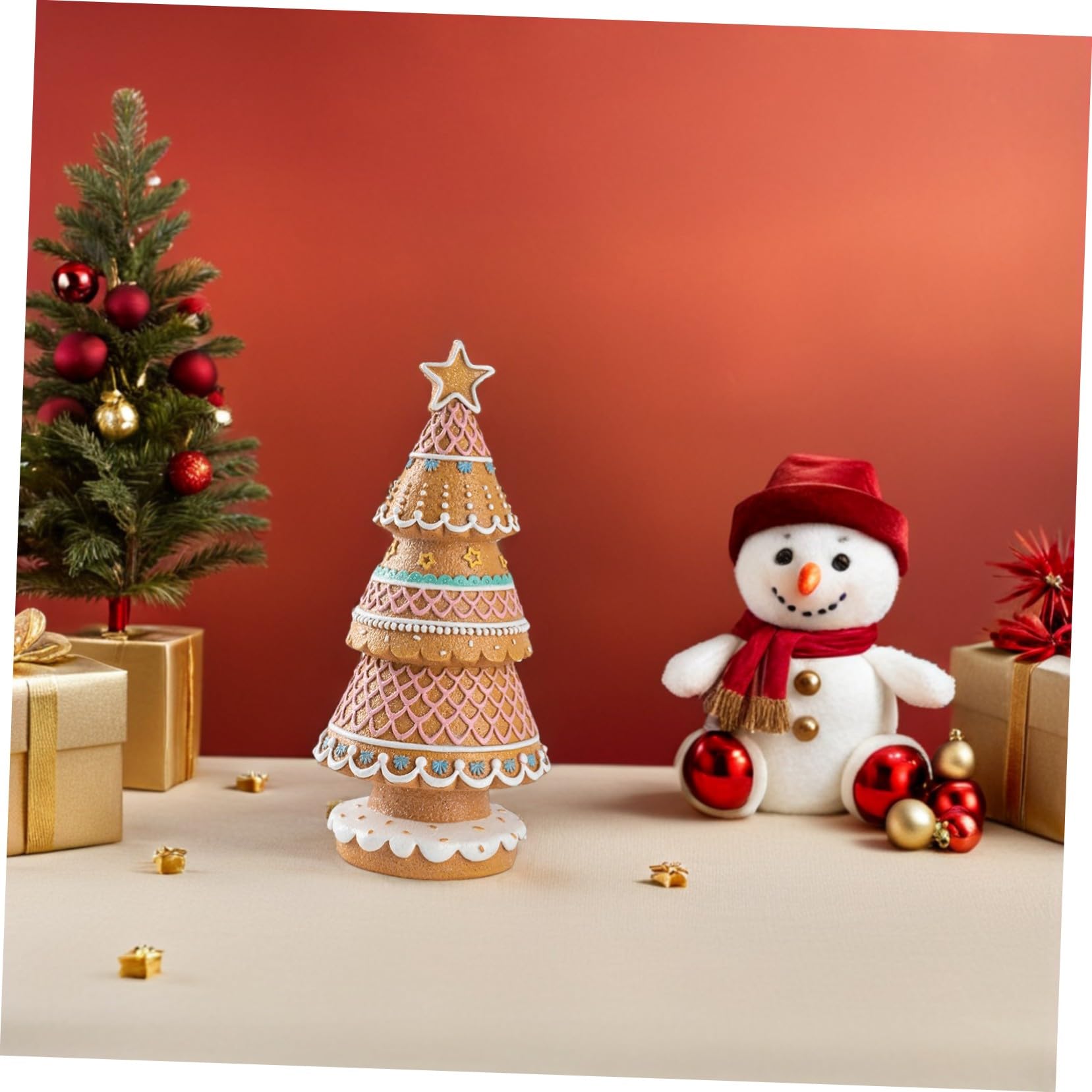 MAGICLULU Estatua de Árbol de Navidad de Jengibre Centro de Mesa de Árbol de Resina para Fiestas Torre de Jengibre Decorativa para Navidad para Repisa Interior Vacaciones de Invierno