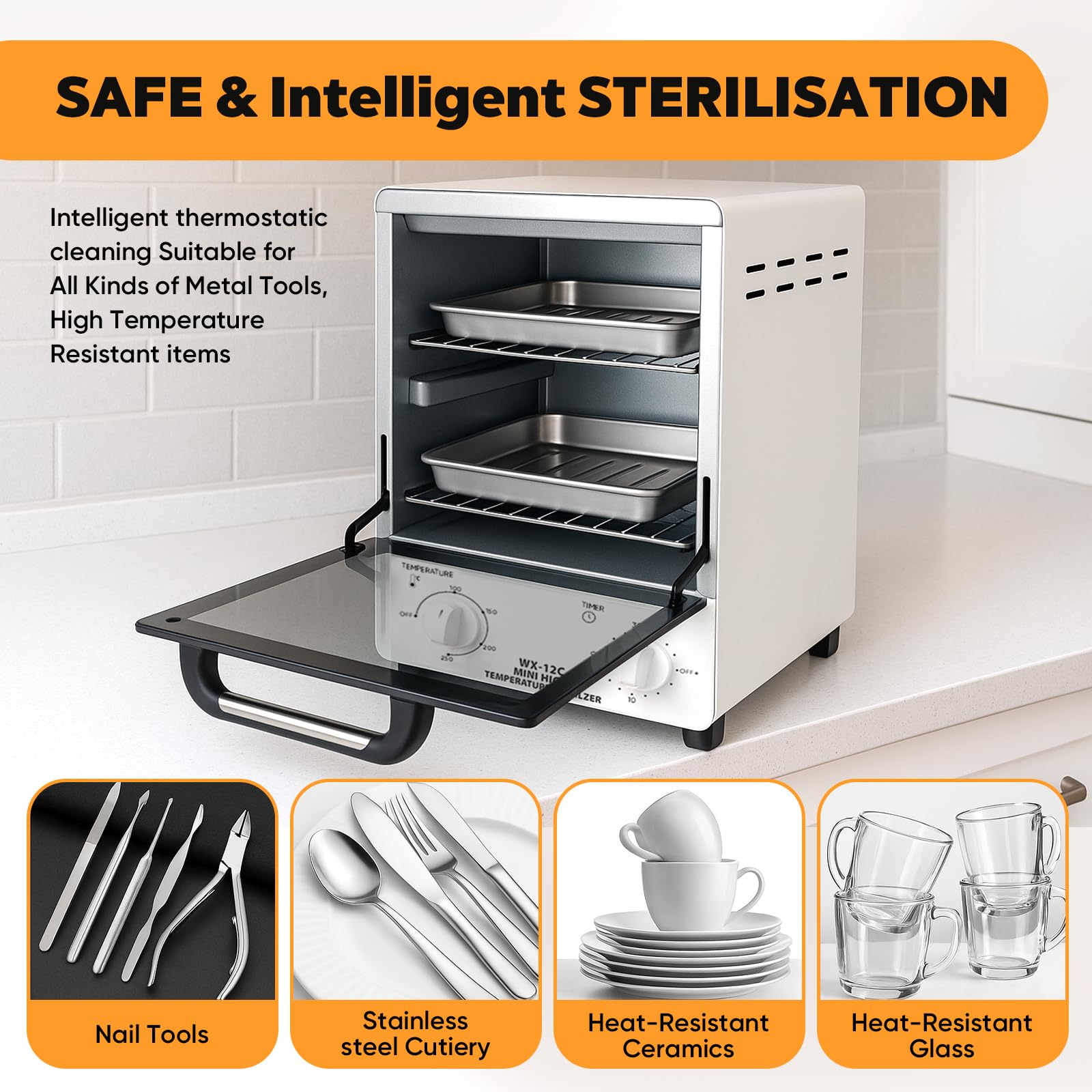 Stérilisateur haute température,12L Sterilisateur materiel onglerie, Autoclave Stérilisateur infrarouge,la température et du temps réglables,convient aux salons de beauté,salons de coiffure,manucure