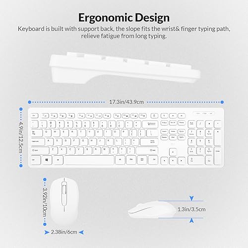 Miniatura 6 de Combo de teclado y mouse inalámbricos teclado estándar Rii para PC de oficina y ratones inalámbricos ópticos (blanco)