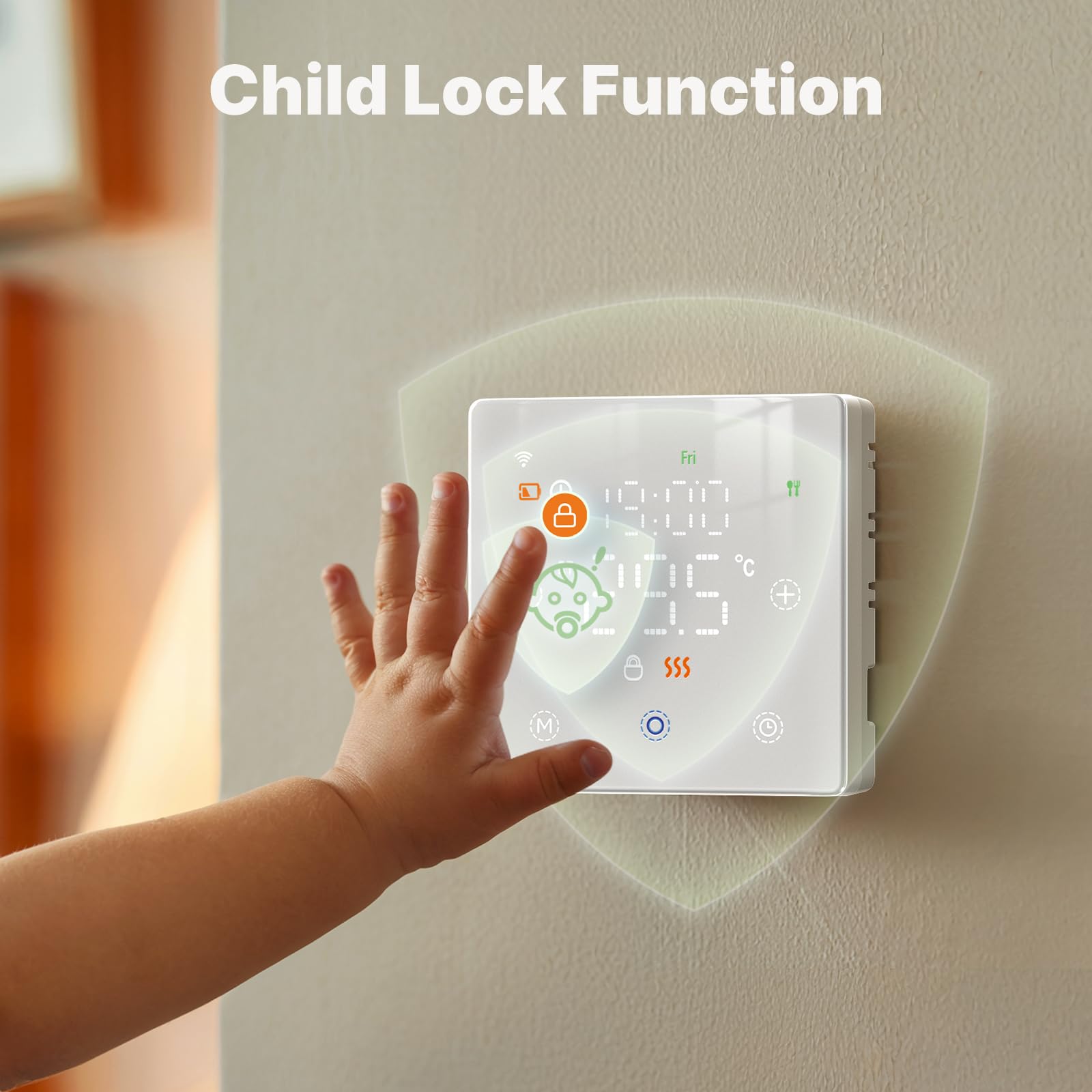 Termostato WiFi a Batterie Bianco, Smart per Caldaia a Gas, Display Touch 86x86mm, Compatibile TUYA Smart Life, Montaggio Parete o Incasso Scatola 502, Programmazione Settimanale