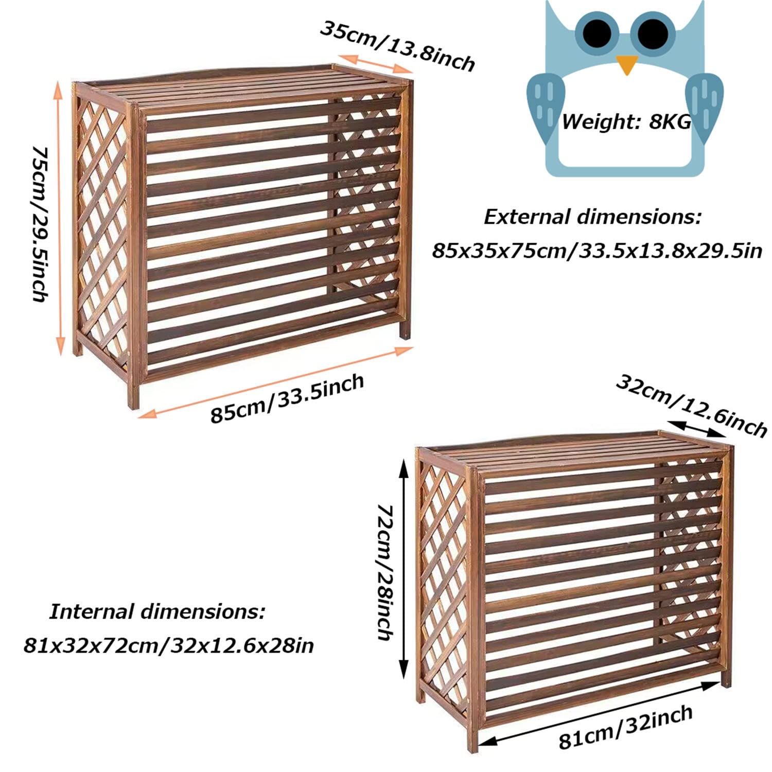 Cache Climatiseur Exterieur Imperméable Housse En Bois Massif Pour Climatisation Couverture De Climatiseur En En Bois Massif Support De Fleurs Climatiseur Cache Pompe À Chaleur ( 68x45x23cm : L81xW32x