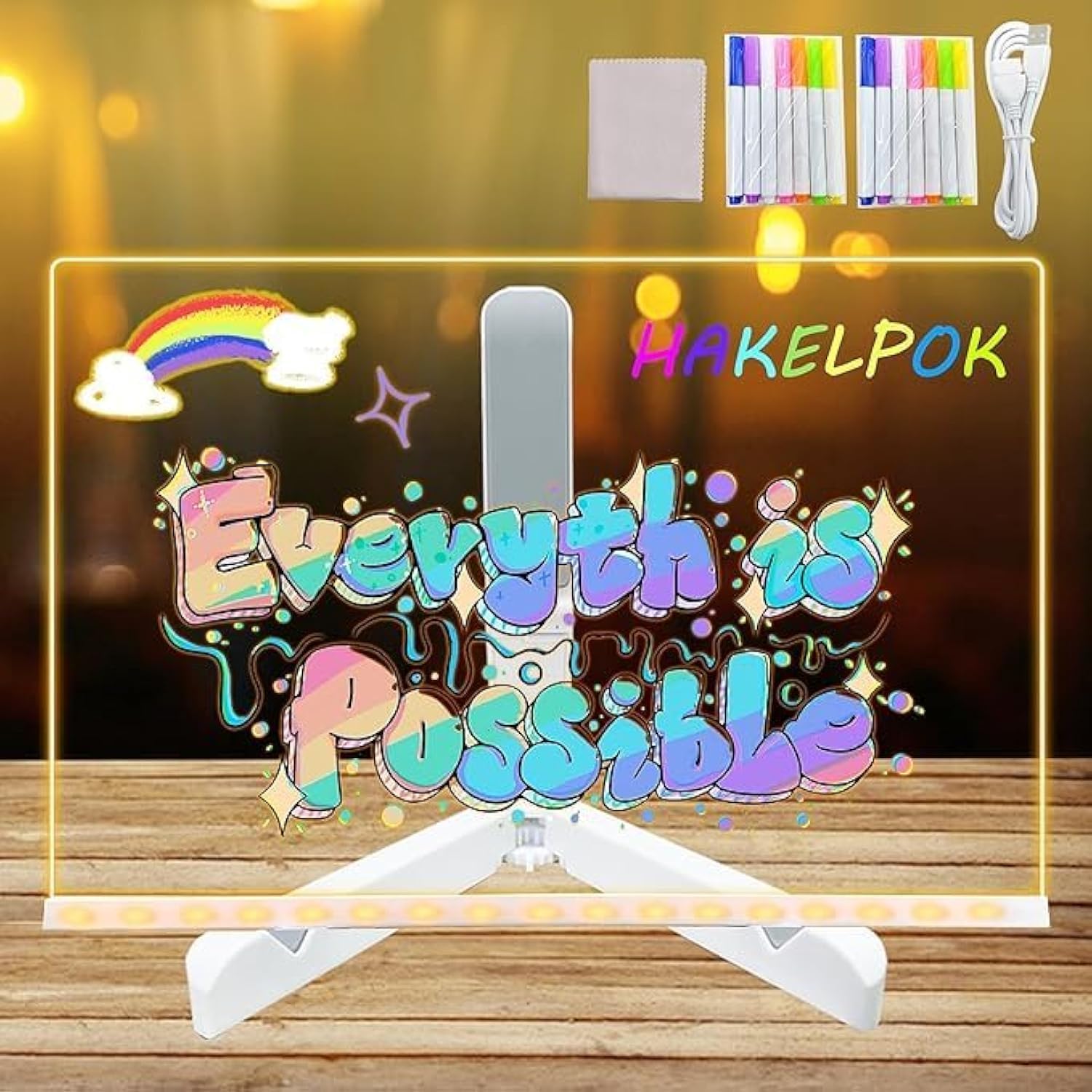 LED Aclyric Writing Note Lamp with Colors Acrylic Writing Desk Lamp with Light and Stand As Glowing Memo Glass Drawing Message writing lamp with 7 Color Pens for Restaurant, Office & Home