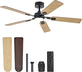 VONLUCE Ceiling Fans with Lights and Remote, 52" Ceiling Fan with 5 Blades, 6-Speeds Noiseless Reversible DC Motor for Farmhouse Bedroom Indoor, Light