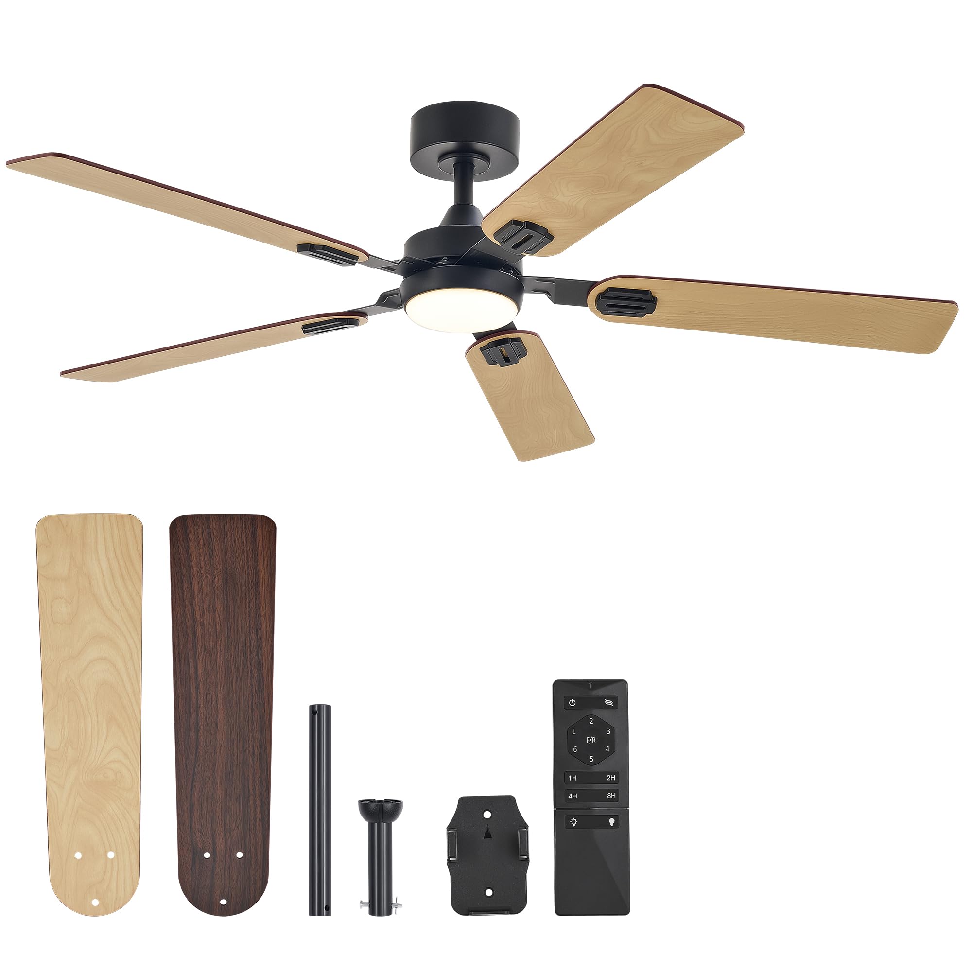 VONLUCE Ceiling Fans with Lights and Remote, 52" Ceiling Fan with 5 Blades, 6-Speeds Noiseless Reversible DC Motor for Farmhouse Bedroom Indoor, Light