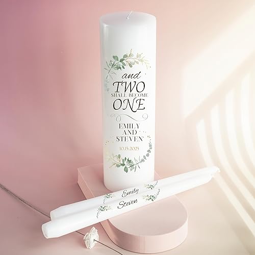 Miniatura 6 de Unity Candles for Wedding, Modern Unity Set, Custom and Personalized Pillar and Taper Candles with Quote, Unscented White Premium Wax, Religious and