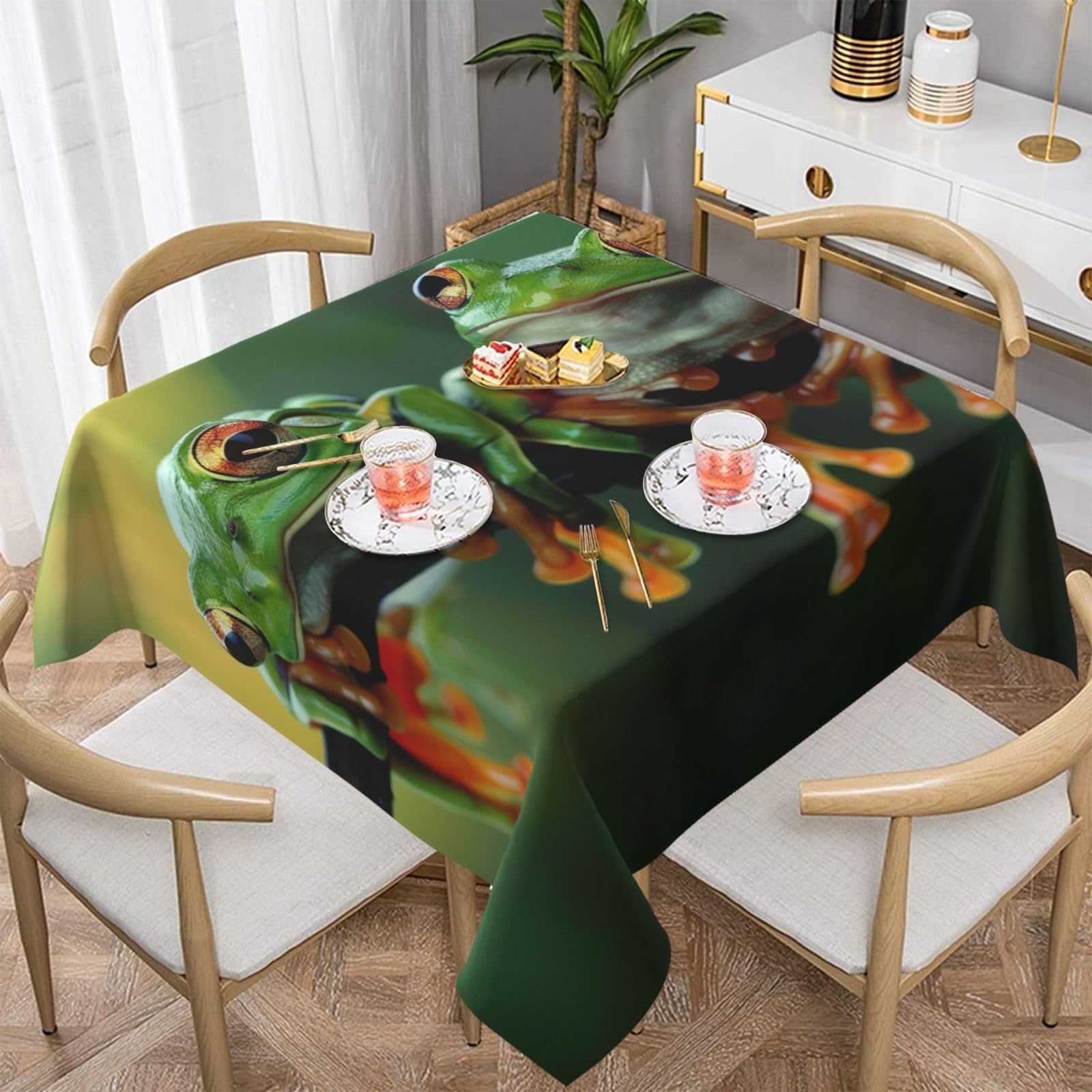 WPKJU Funny Frogs Printed Square Tablecloth 60x60 inch Water Resistant Table Cover Washable Rectangle Table Cloth for Dining Tables