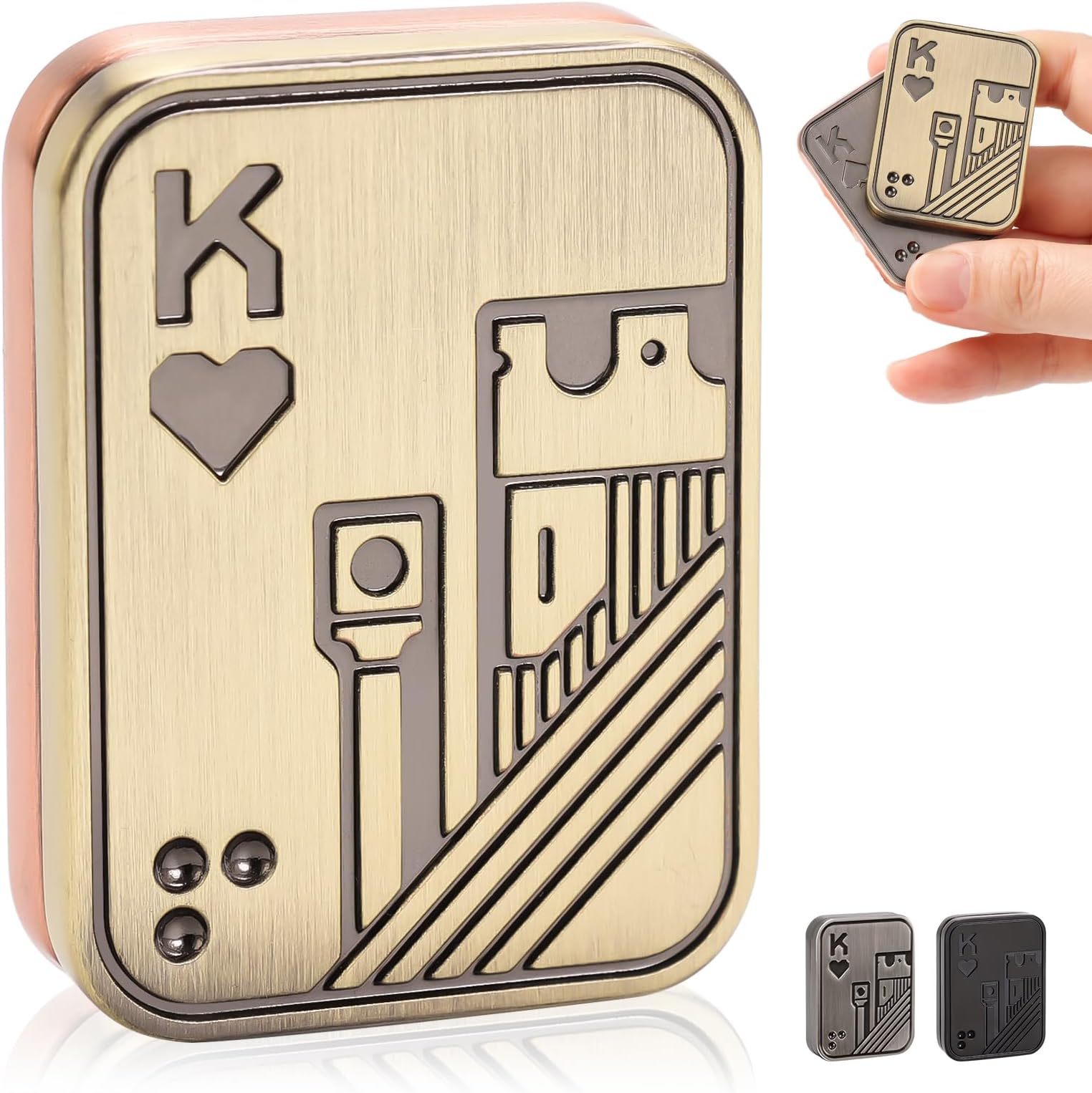 Fidget Slider, Metal Poker Push Card, Fidget Toy, Fidget Clicker for Adults Teens, Relieve Stress Anxiety ADHD, Gift for Boyfriend, Husband and Father (Golden K)