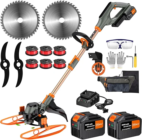 WeGofly 14-Inch String Trimmer Cordless,(2 x 21V 6.0Ah Batteries & Charger), Trimmer/Edger/Lawn Mower/Brush Cutter 4-in-1, Electric Weed Wacker with Auto Rope Spool Feed, 3 Cutting Methods