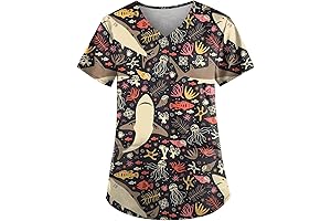 Women's Scrubs Top with Pockets, Cute Animals Print Summer V-Neck Short Sleeve Scrub T-Shirt