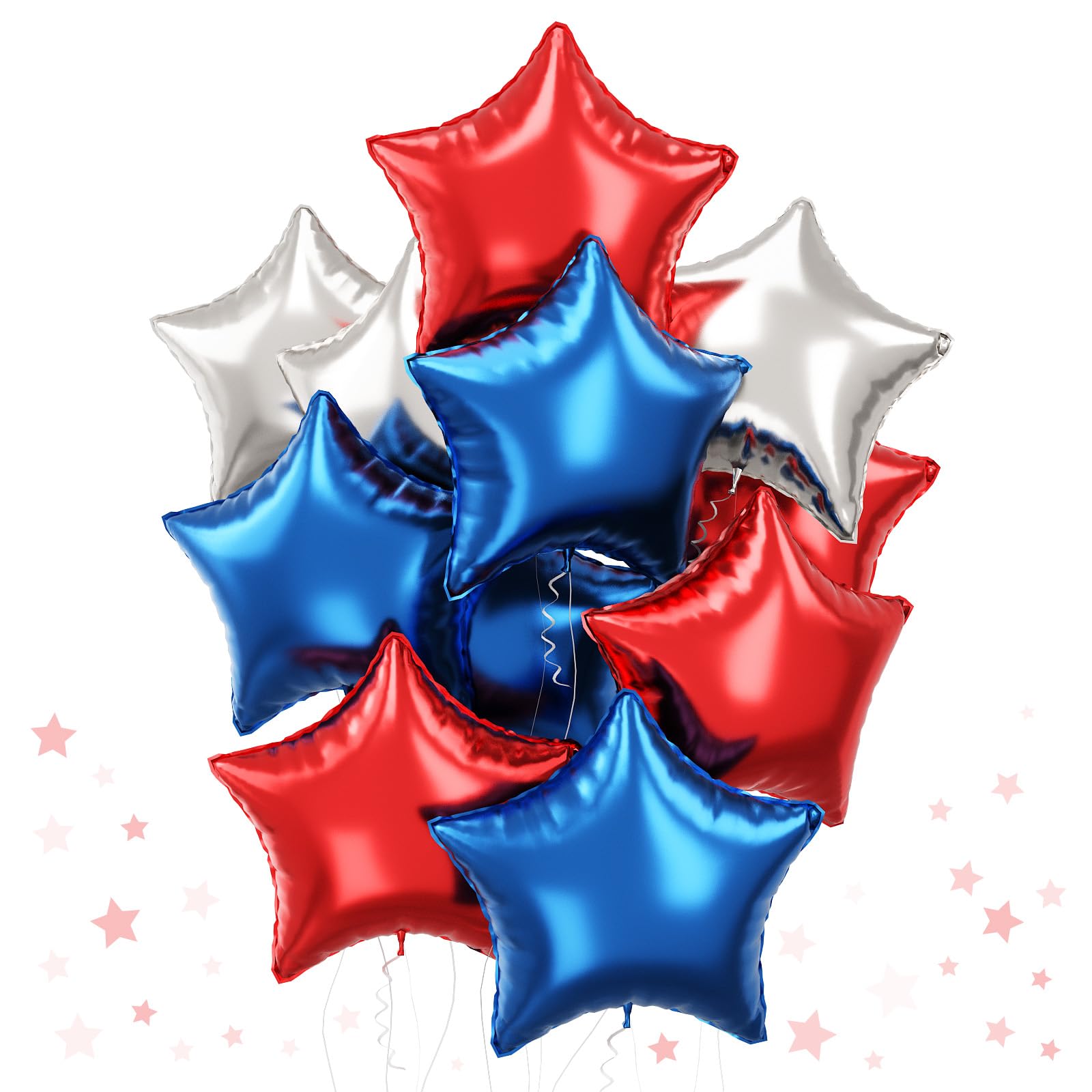 Blue Red Star Foil Balloons, 18 Inch Royal Blue Red Stars Shape Mylar Helium Balloons 12 Pcs Blue Red Silver Pentagram Alu...