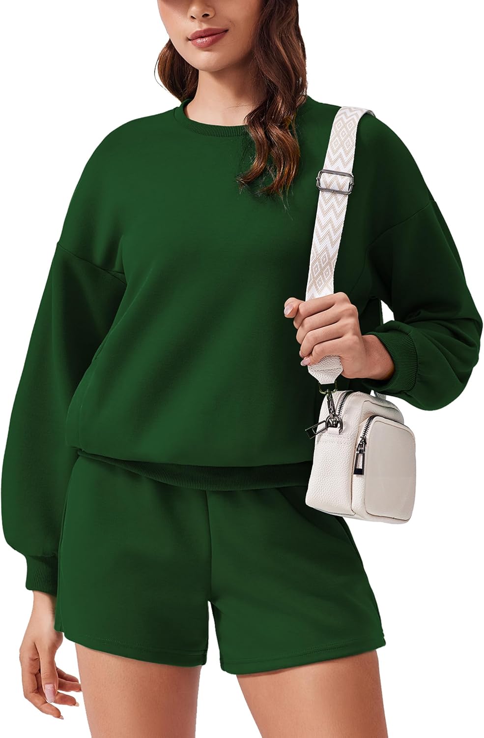 PINSPARK Two Piece Sets for Women 2024 Fall Outfits Sweatsuit 4 Pockets Sweat Short Sets Casual Matching Set Travel Tracksuit